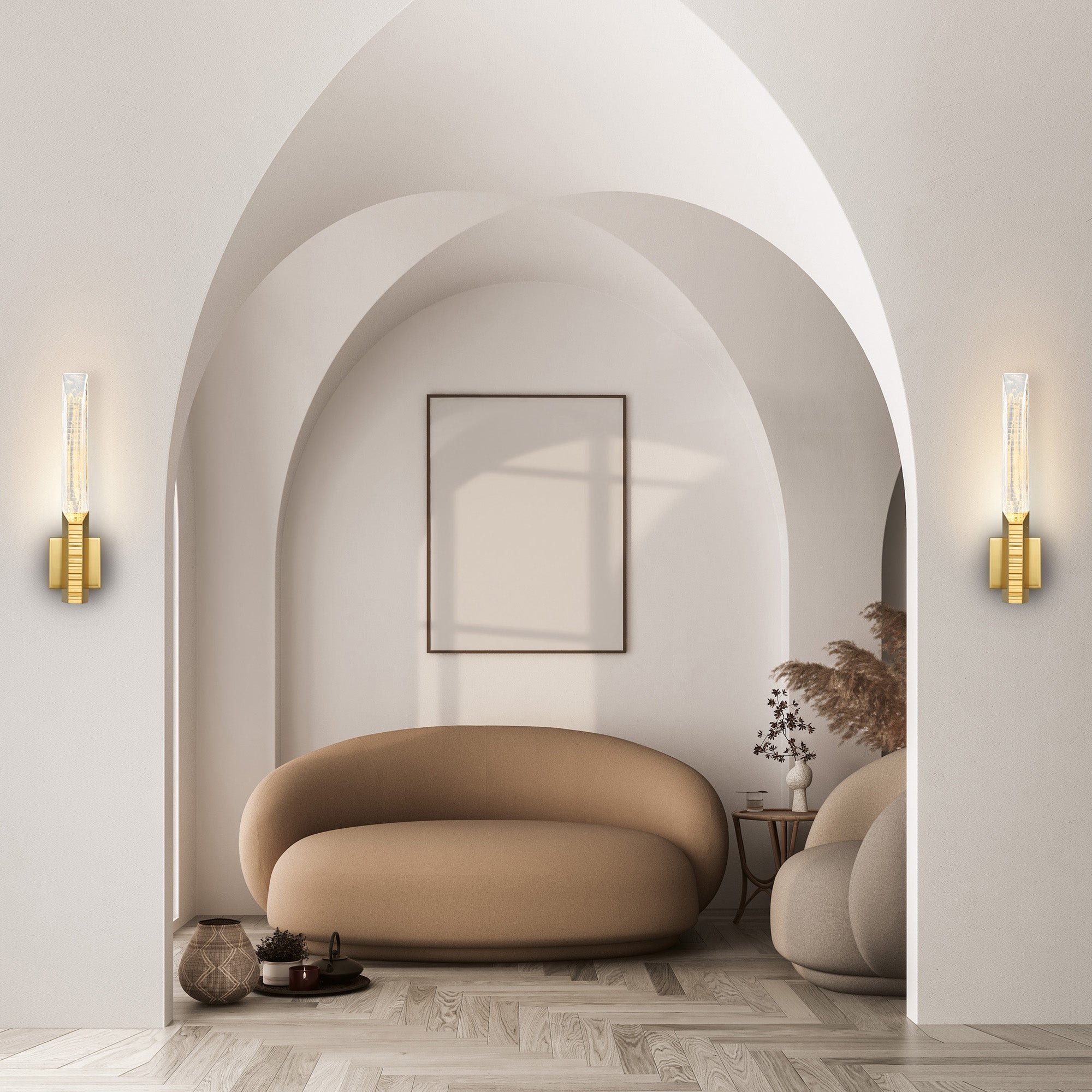 Petra Integrated LED 22in Brass Wall Light with Handcrafted Glass