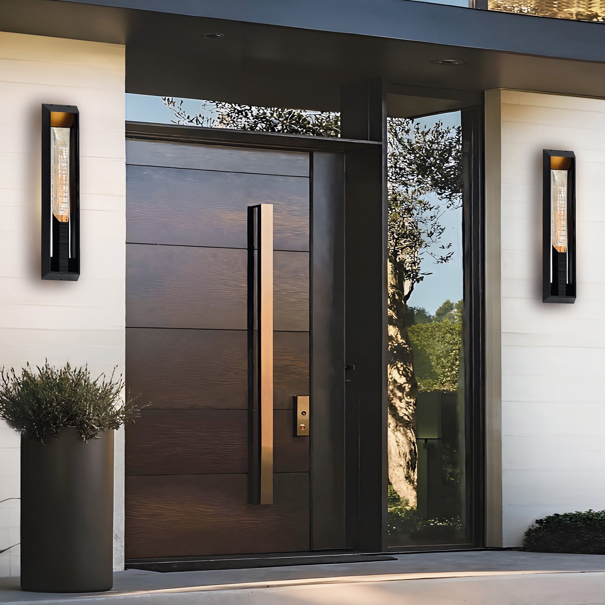 Petra Integrated LED 29in Sand Black Outdoor Wall Light with Handcrafted Glass