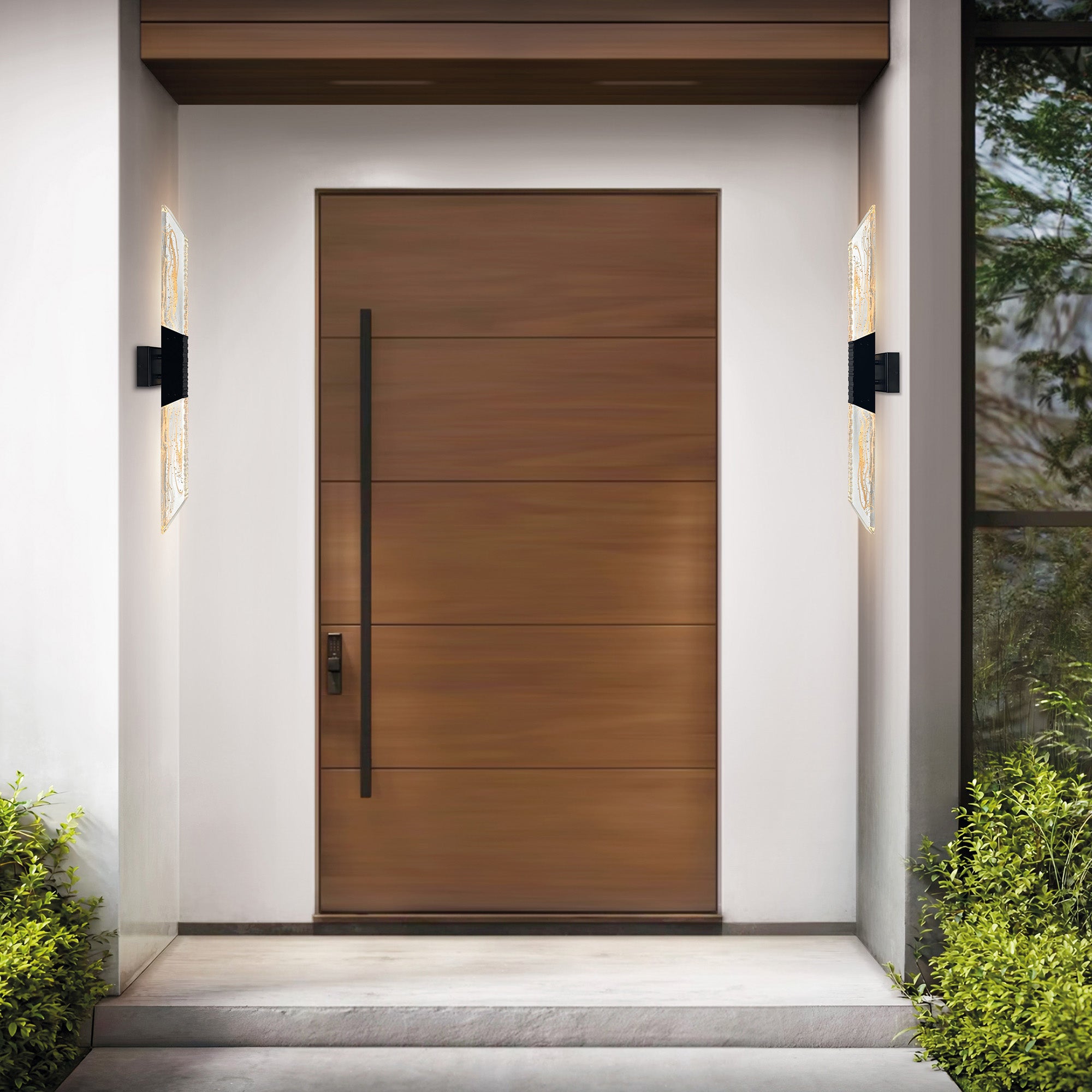 Petra Integrated LED 36in Sand Black Indoor-Outdoor Wall Light with Handcrafted Glass