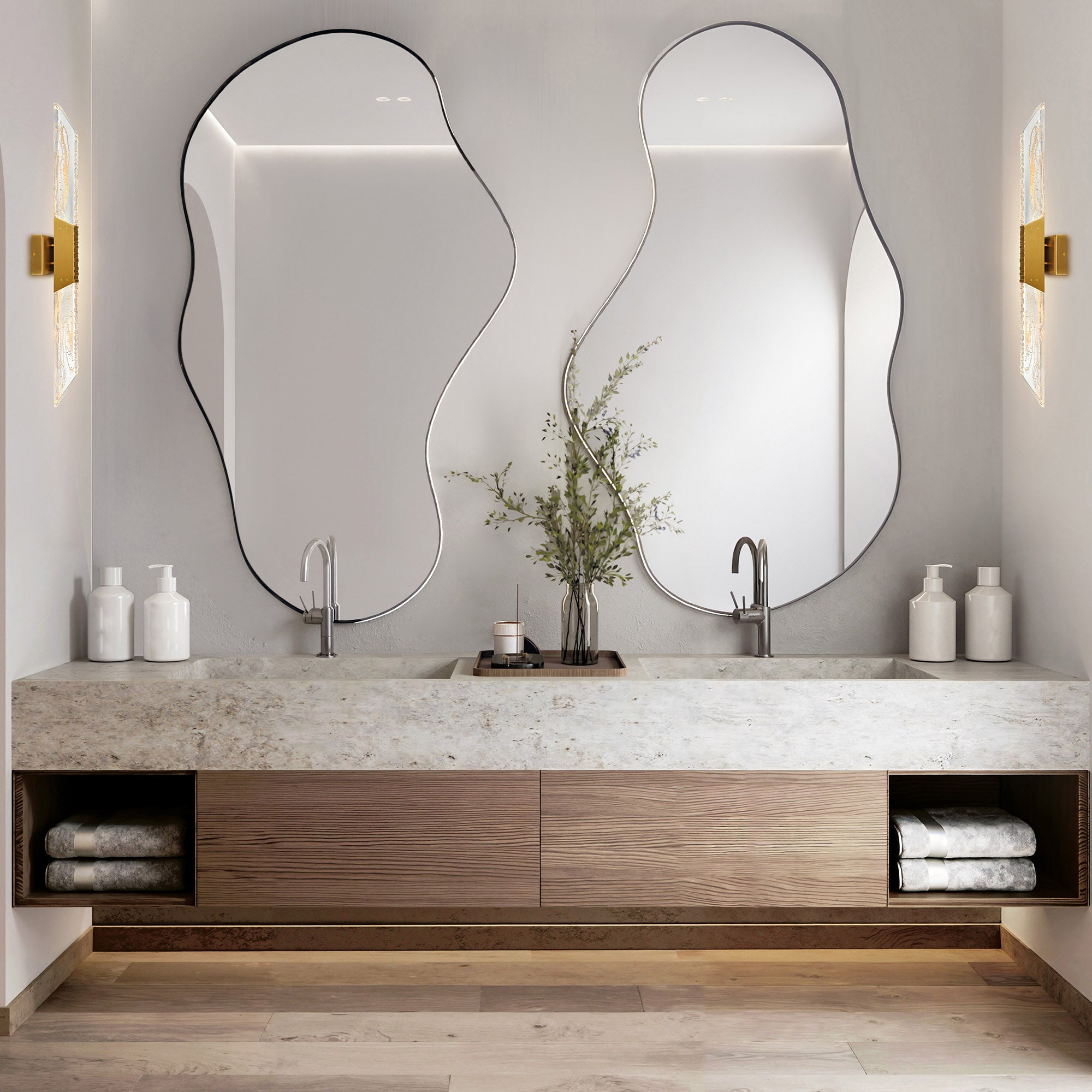Petra Integrated LED 36in Brass Vanity Light with Handcrafted Glass