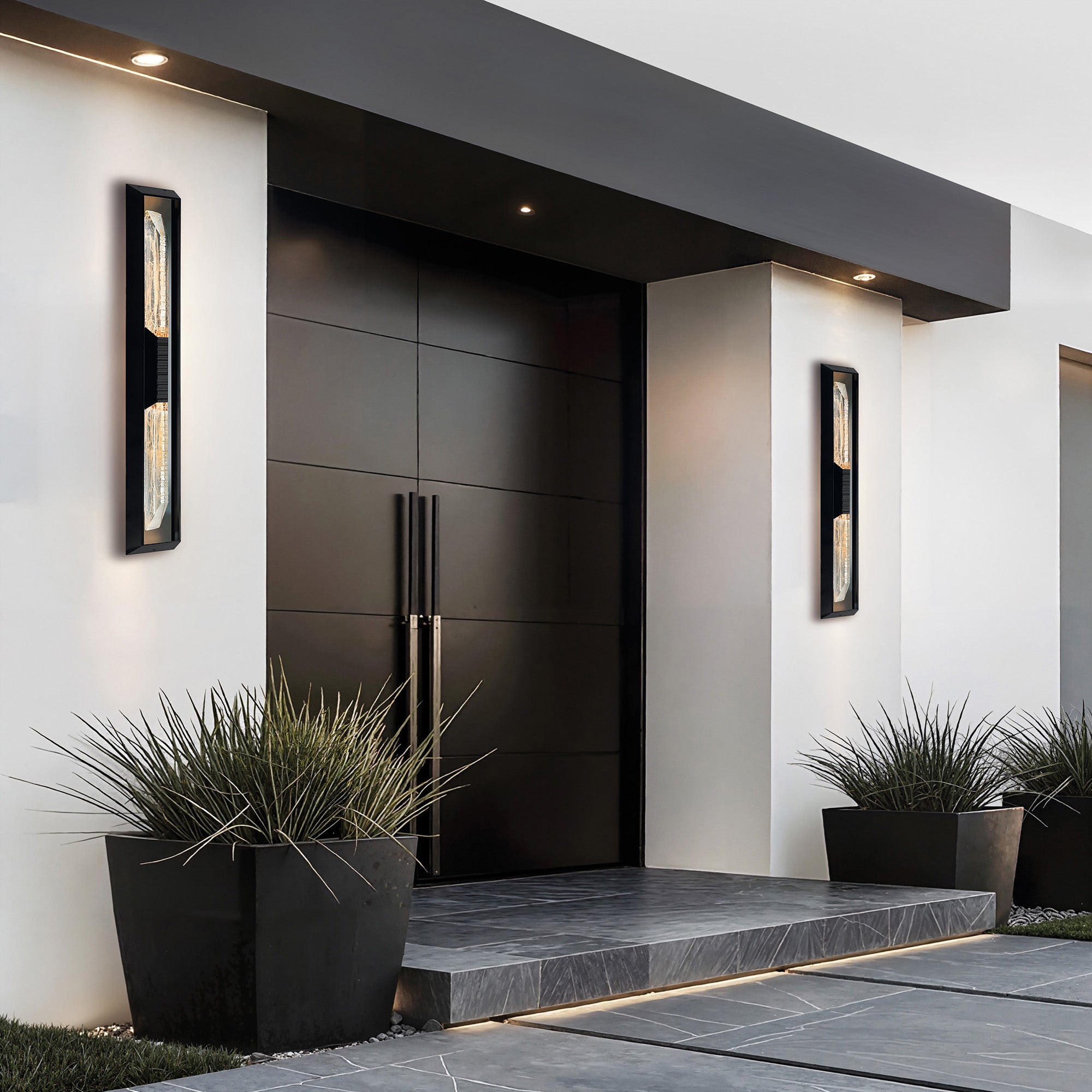 Petra Integrated LED 44in Sand Black Outdoor Wall Light with Handcrafted Glass