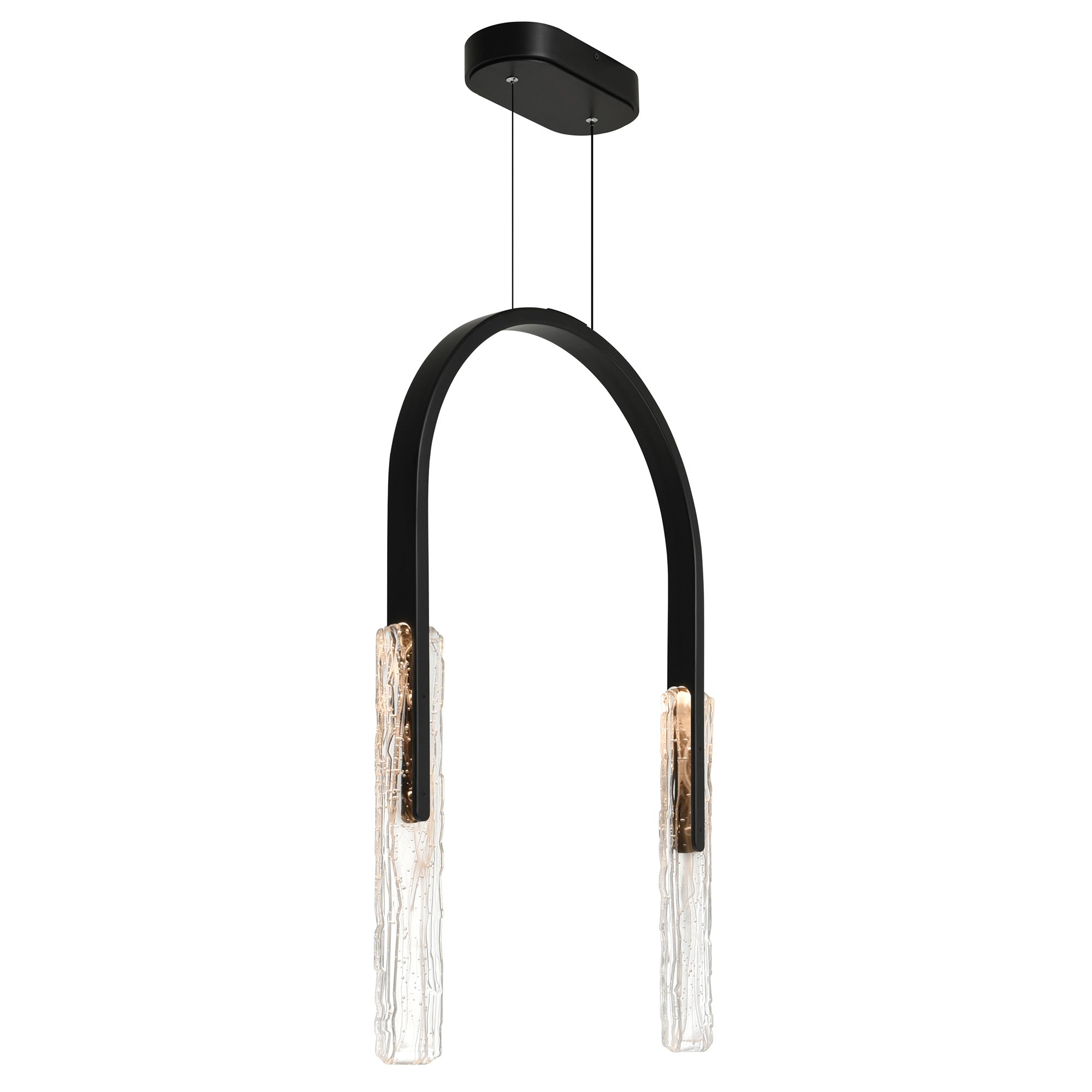 Curva Integrated LED 22in Black Chandelier with Handcrafted Glass