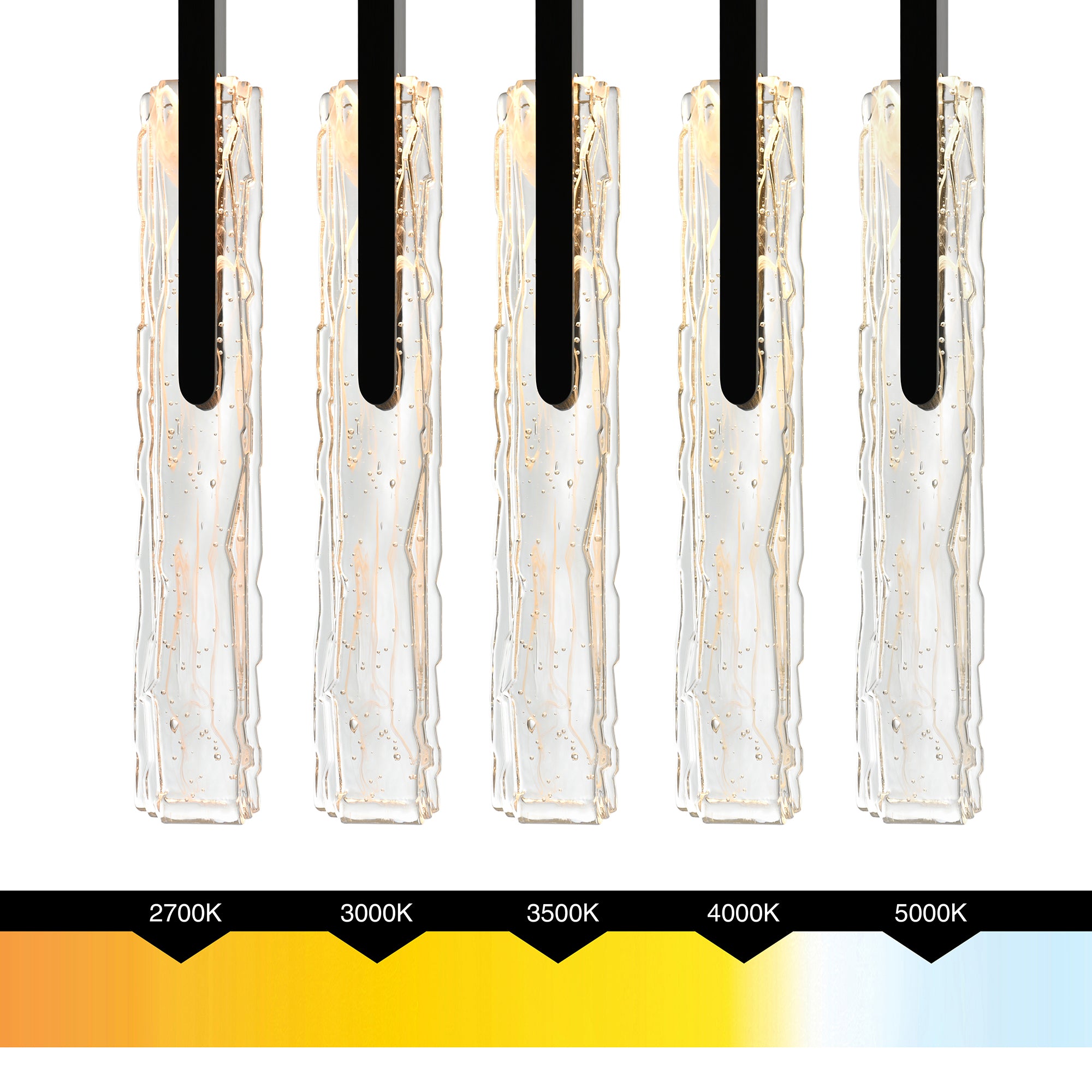 Curva Integrated LED 22in Black Chandelier with Handcrafted Glass