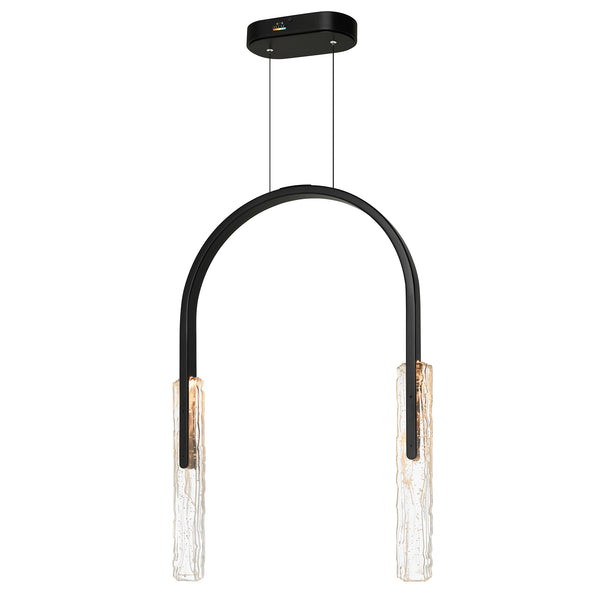 Curva Integrated LED 22in Black Chandelier with Handcrafted Glass