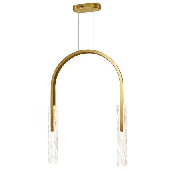Curva Integrated LED 22in Brass Chandelier with Handcrafted Glass