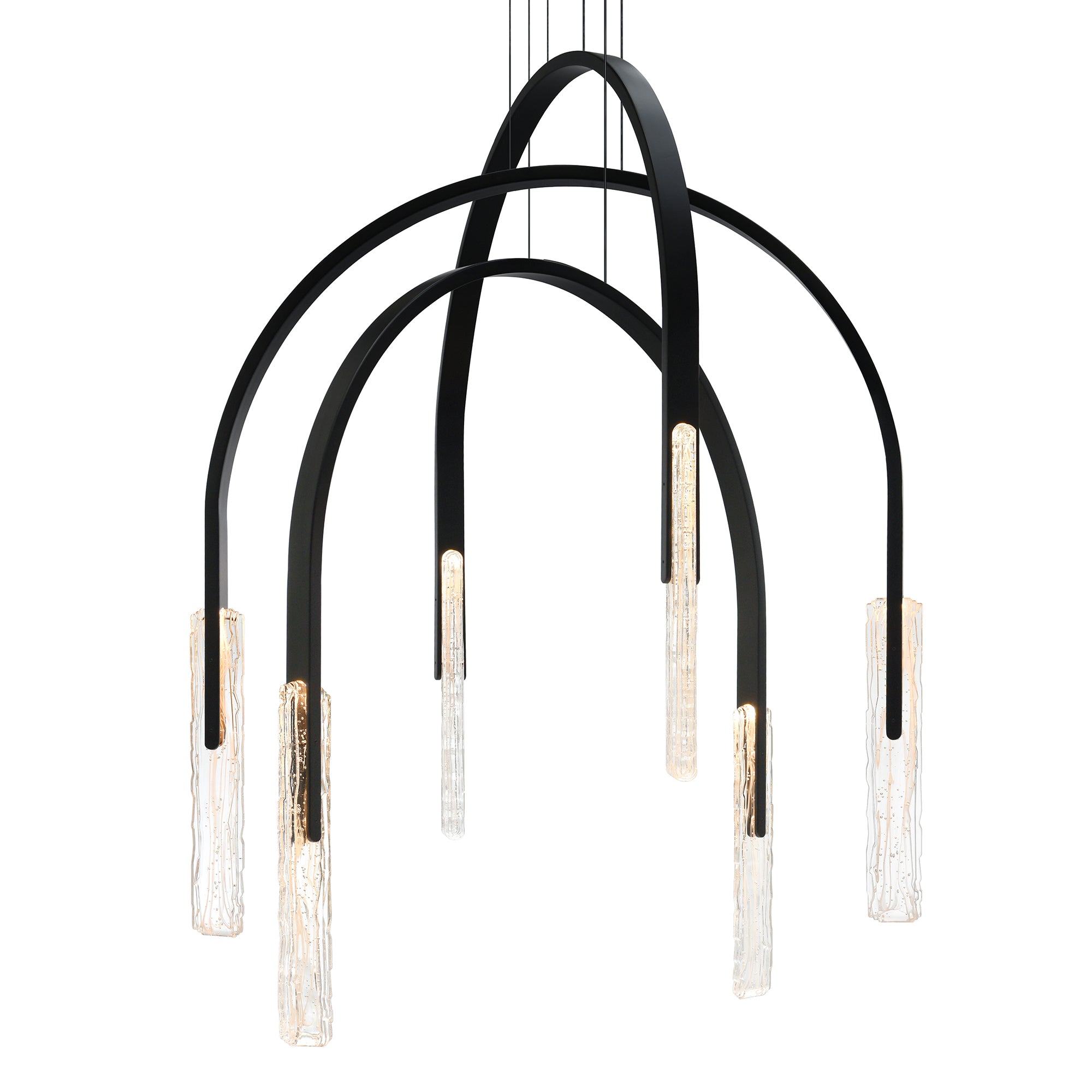 Curva Integrated LED 38in Black Chandelier with Handcrafted Glass