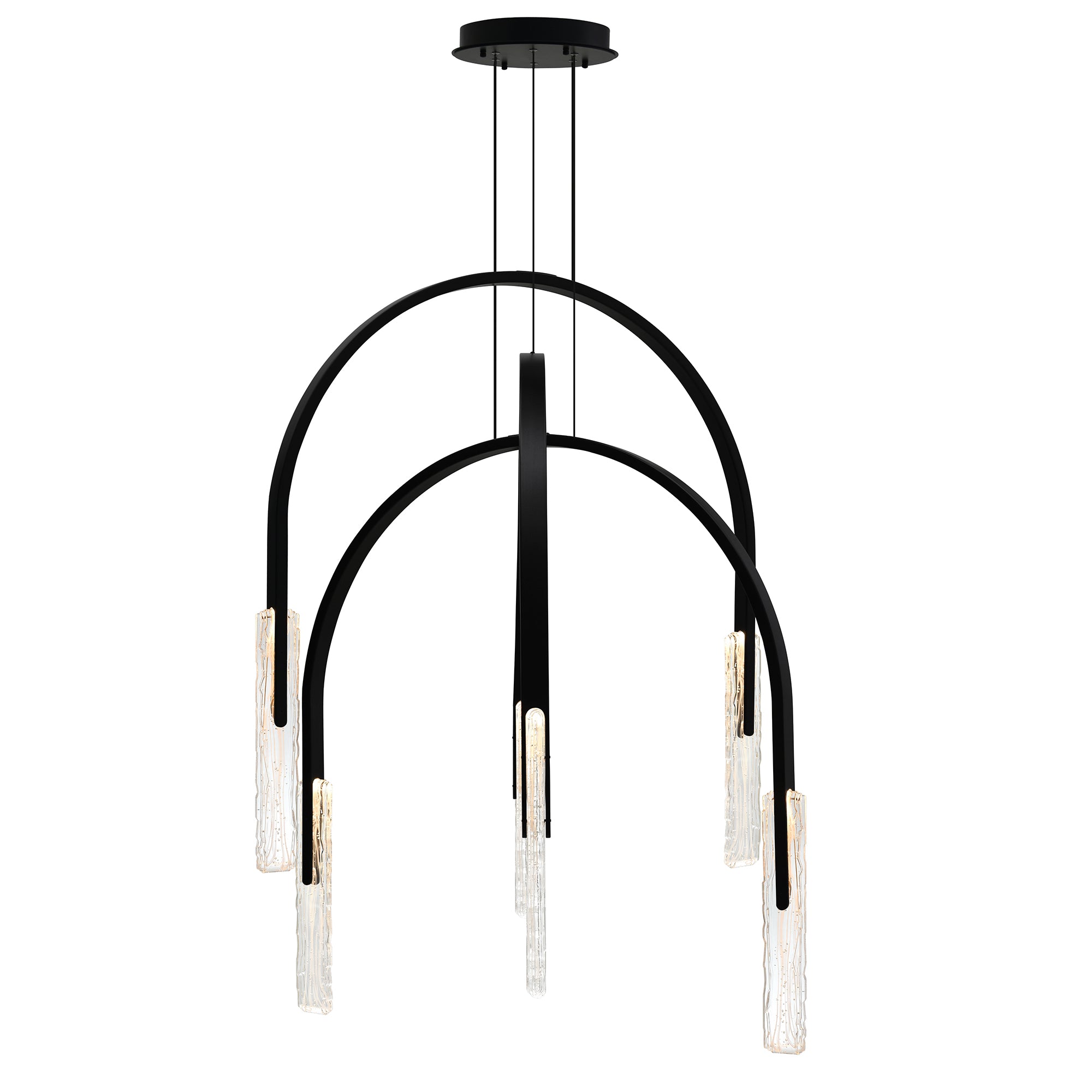 Curva Integrated LED 38in Black Chandelier with Handcrafted Glass