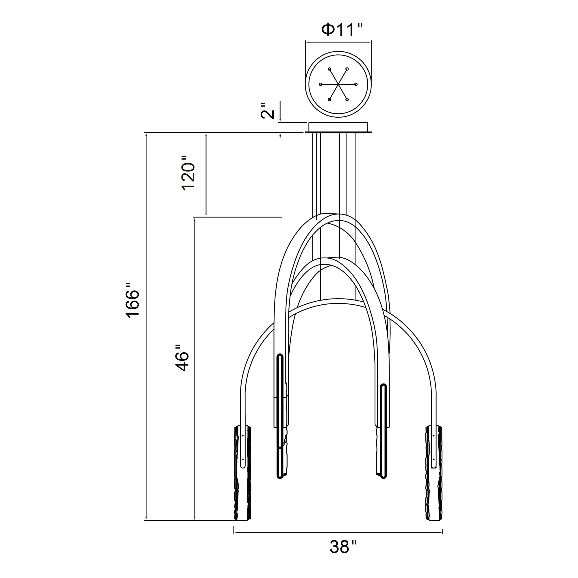 Curva Integrated LED 38in Black Chandelier with Handcrafted Glass