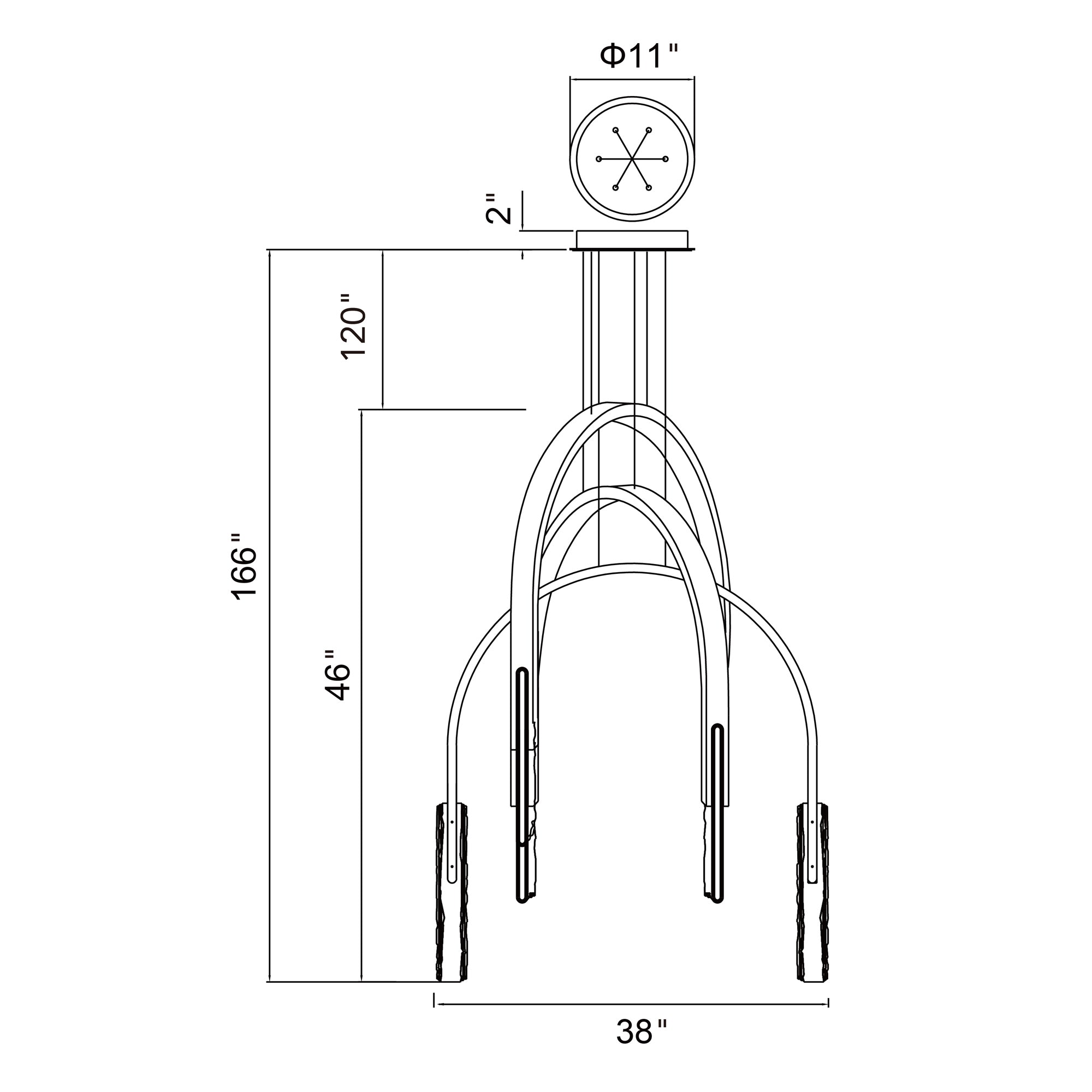 Curva Integrated LED 38in Brass Chandelier with Handcrafted Glass