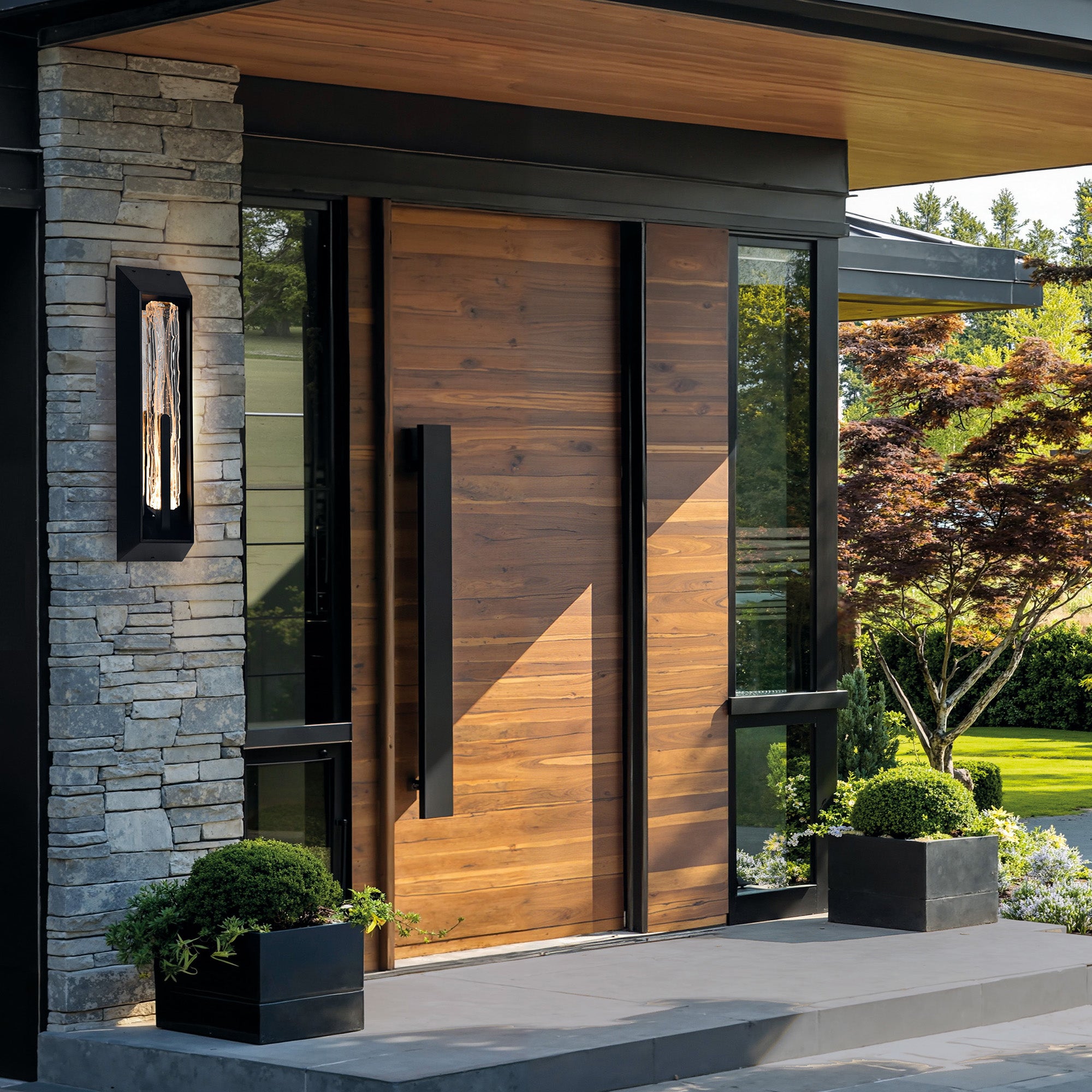 Curva Integrated LED 24in Sand Black Outdoor Wall Light with Handcrafted Glass