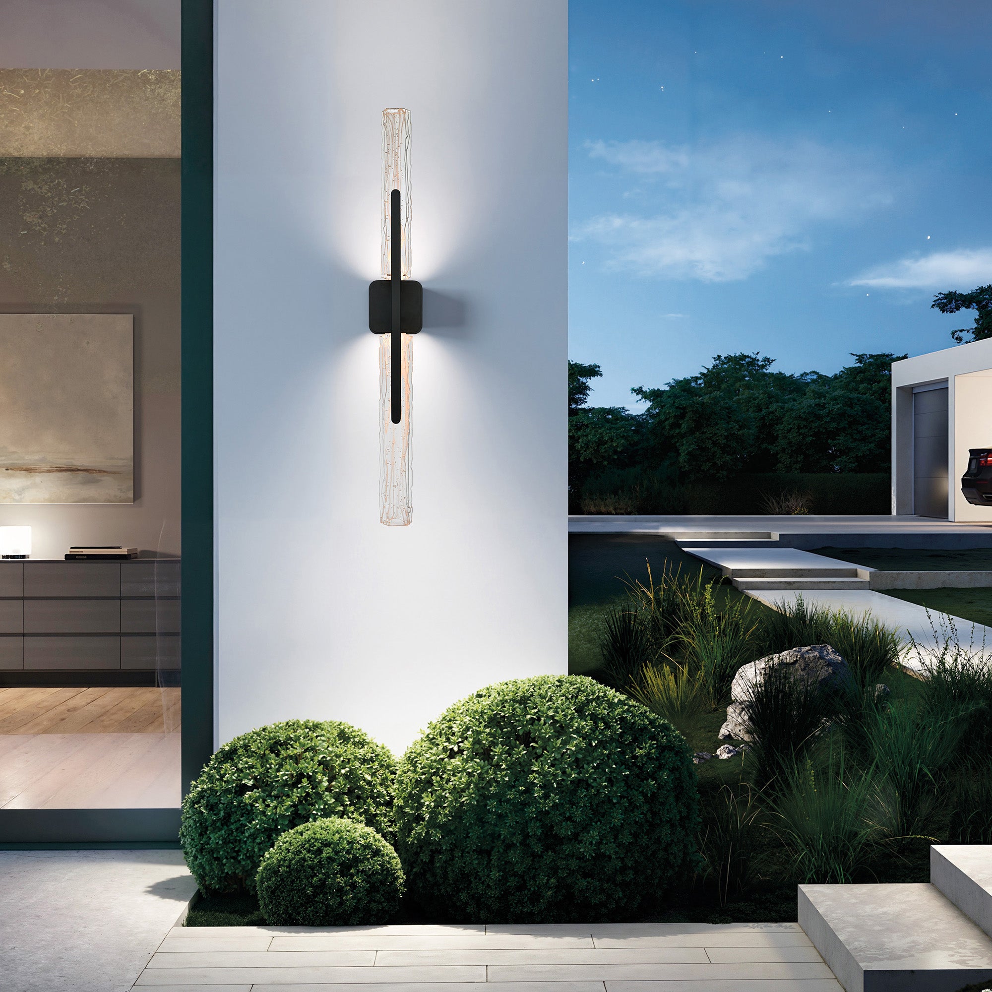 Curva Integrated LED 36in Sand Black Indoor-Outdoor Wall Light with Handcrafted Glass