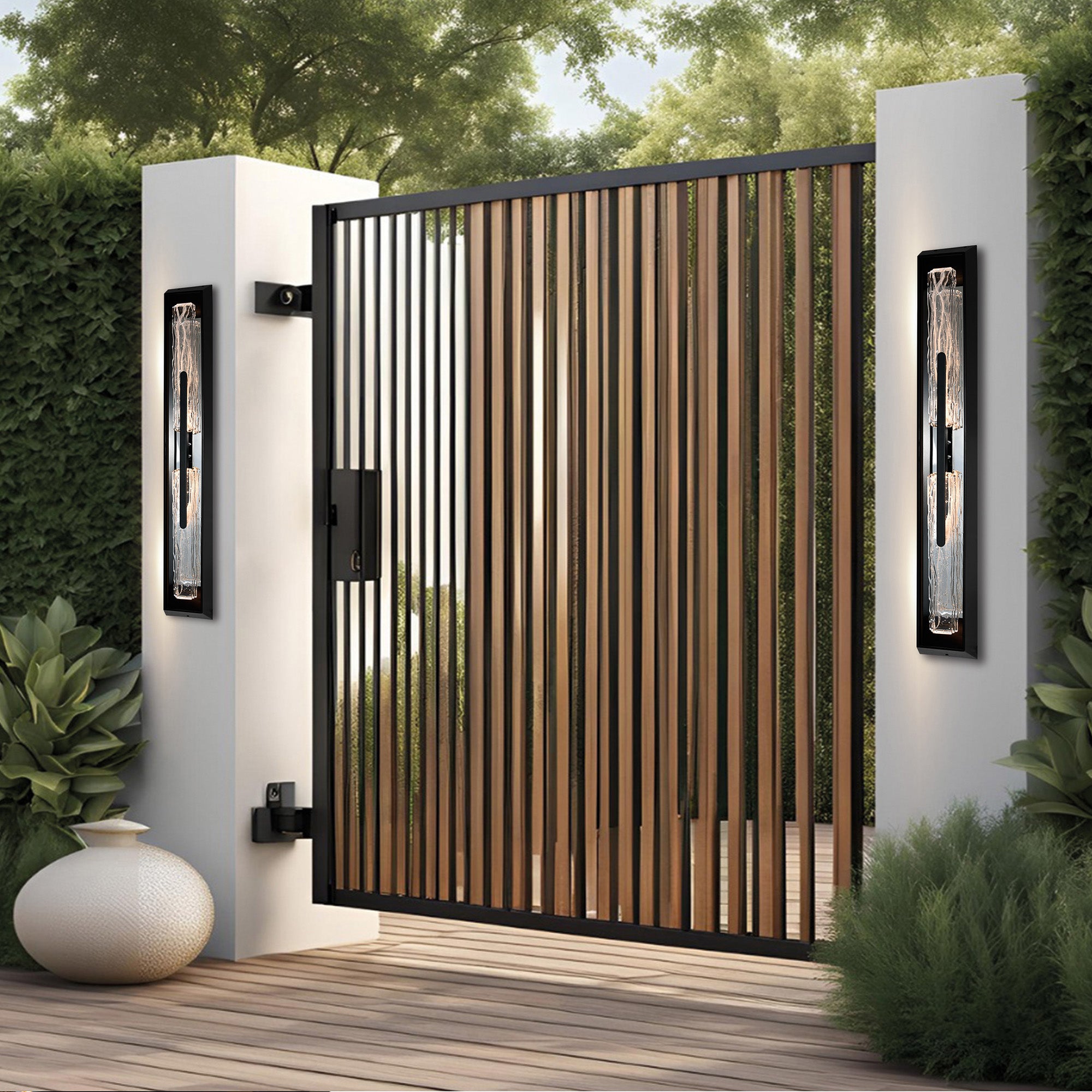 Curva Integrated LED 44in Sand Black Outdoor Wall Light with Handcrafted Glass