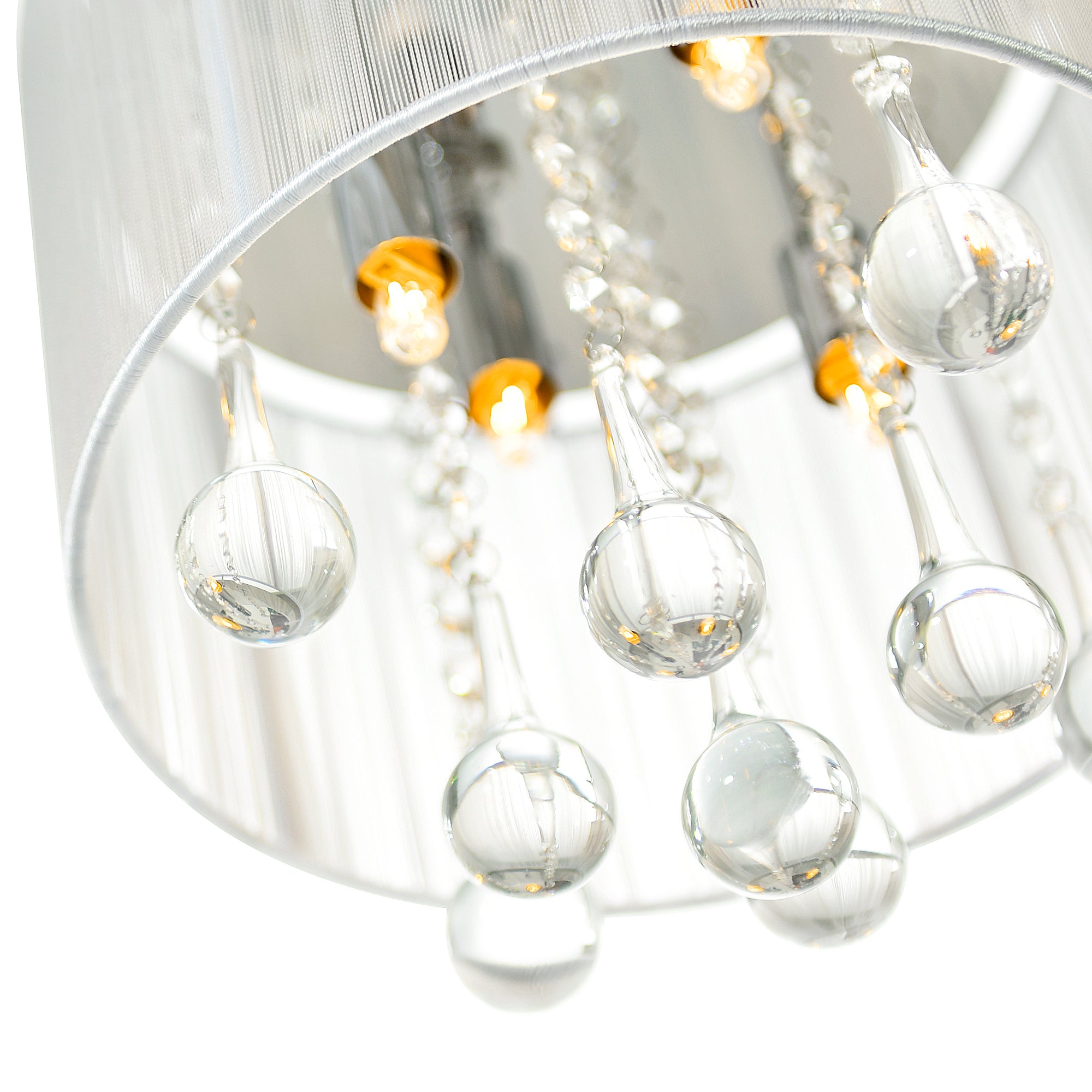 Water Drop 4 Light Chrome Flush Mount With White Shade