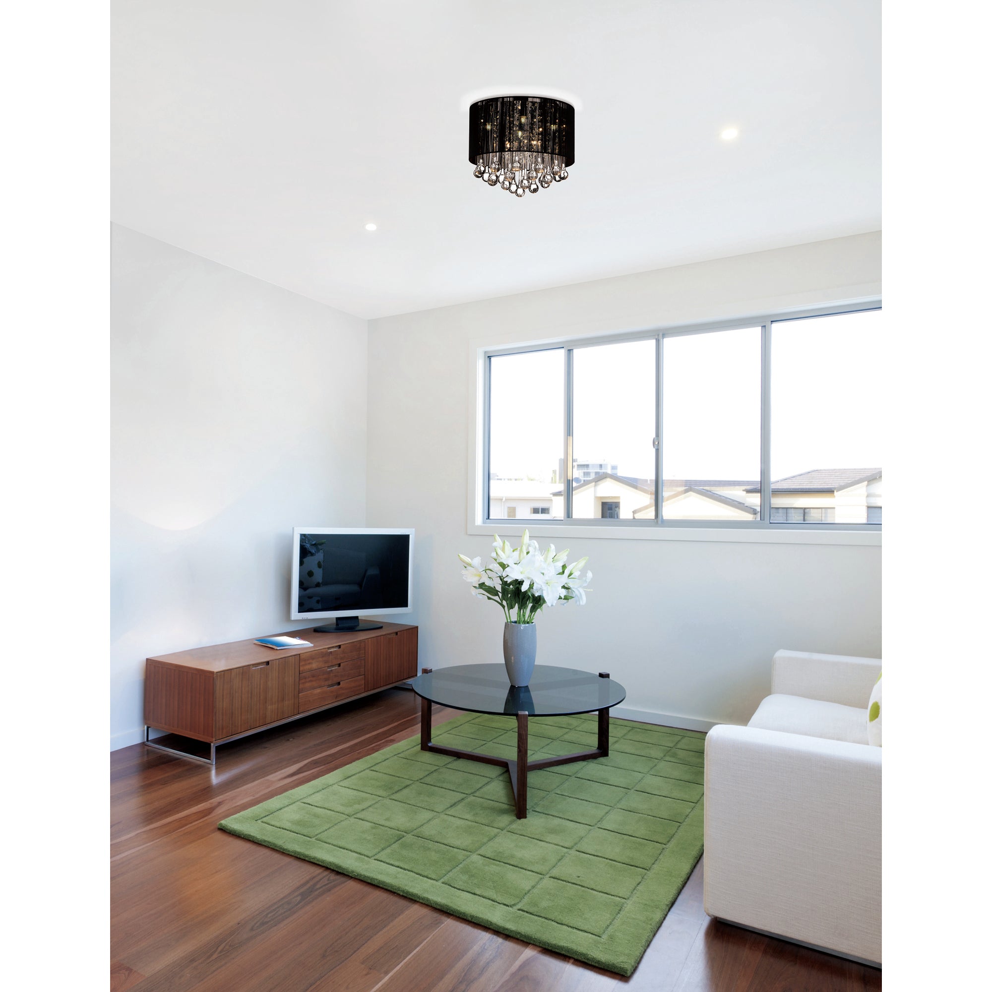 Water Drop 6 Light Chrome Flush Mount With Black Shade