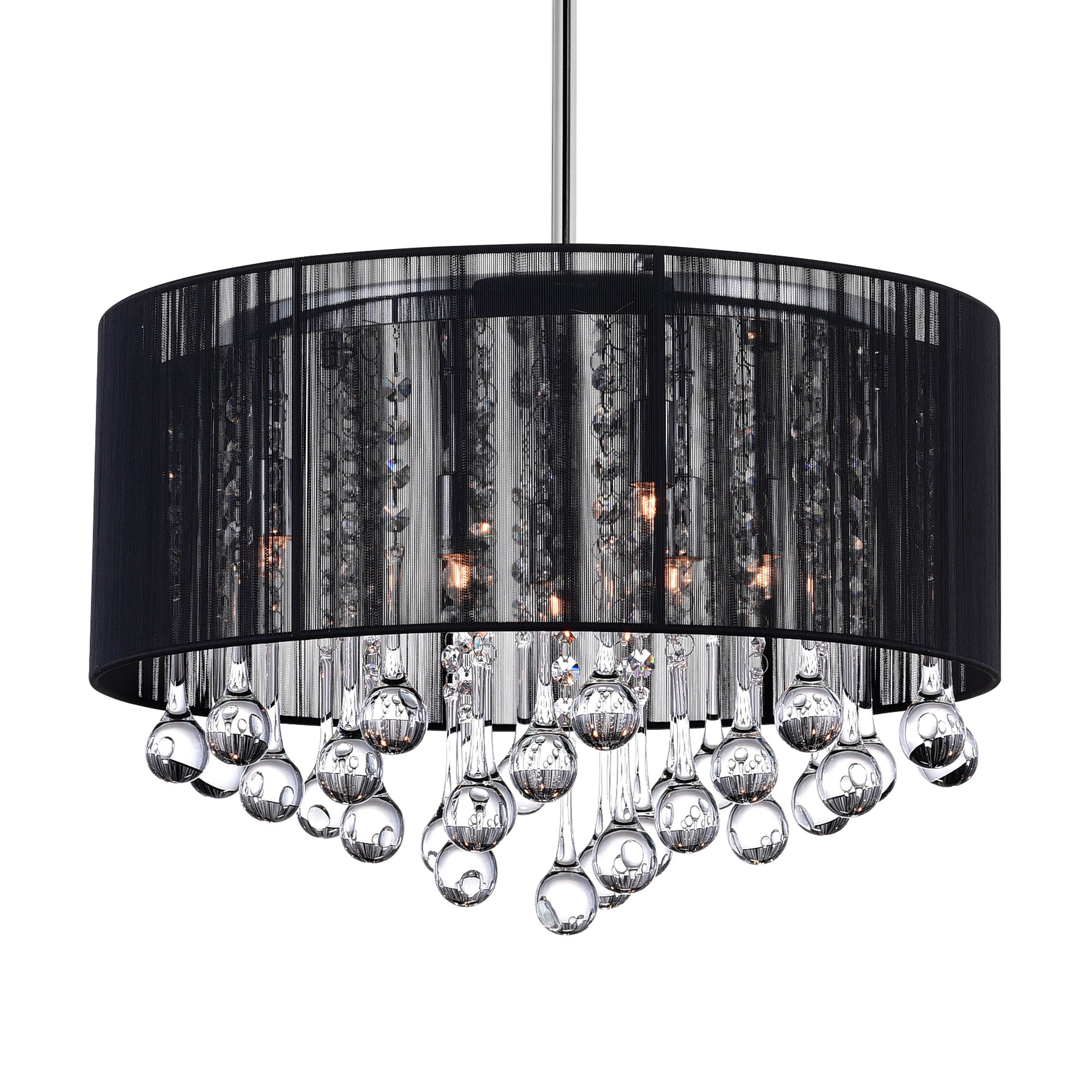 Water Drop 6 Light Chrome Chandelier With Black Shade