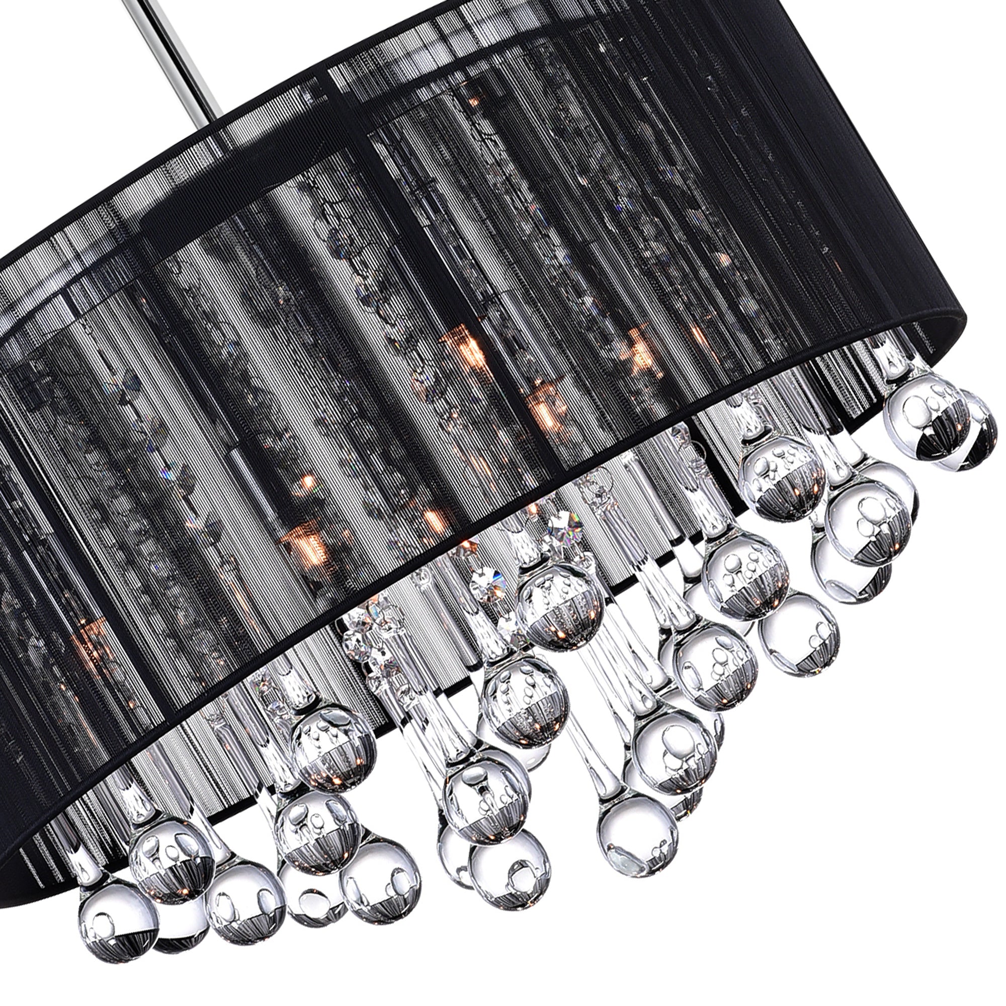 Water Drop 6 Light Chrome Chandelier With Black Shade