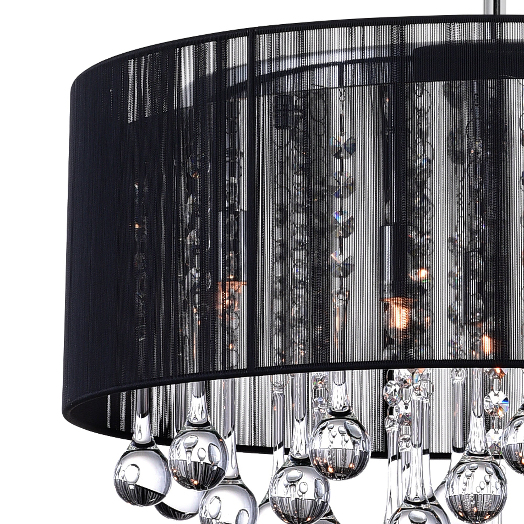 Water Drop 6 Light Chrome Chandelier With Black Shade