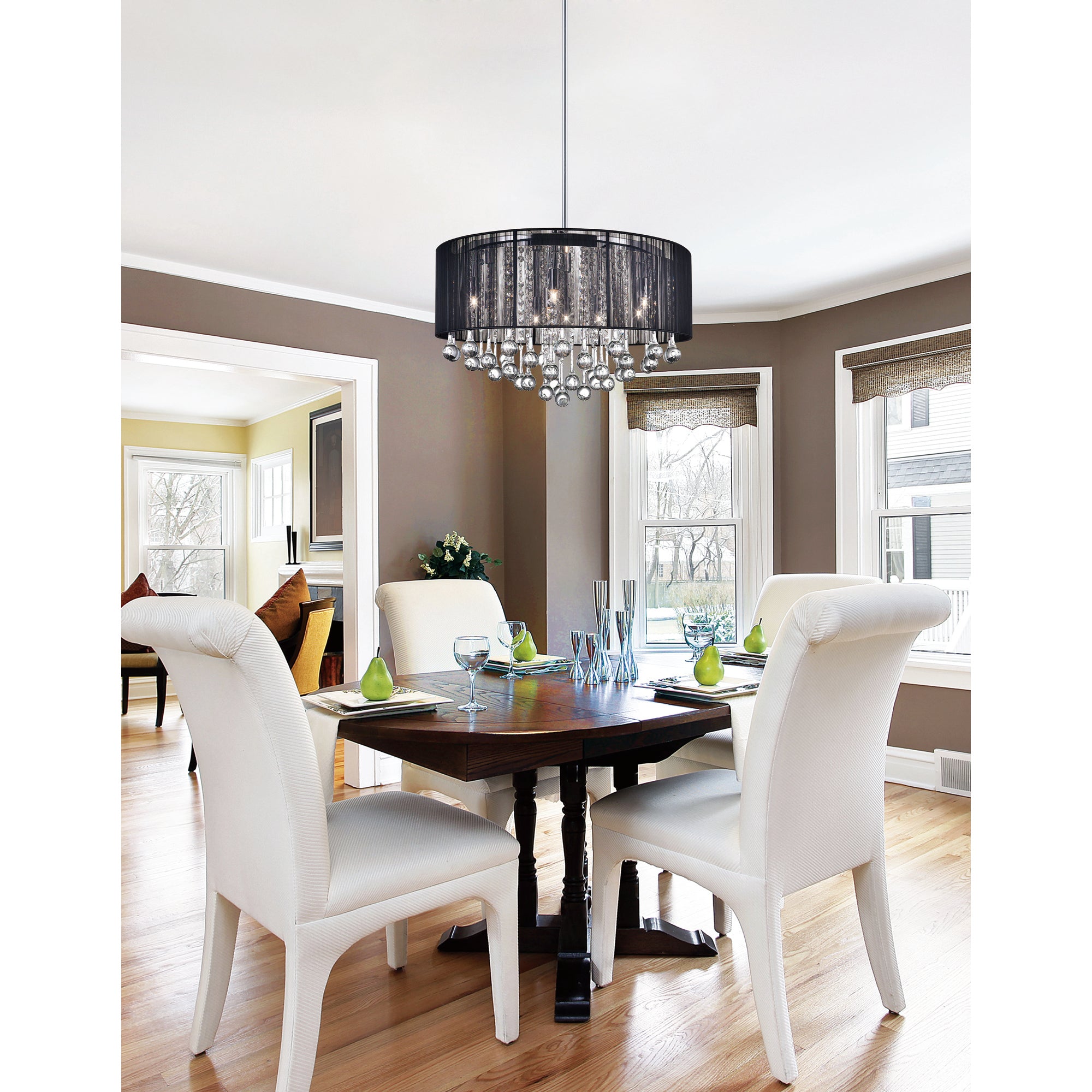 Water Drop 6 Light Chrome Chandelier With Black Shade