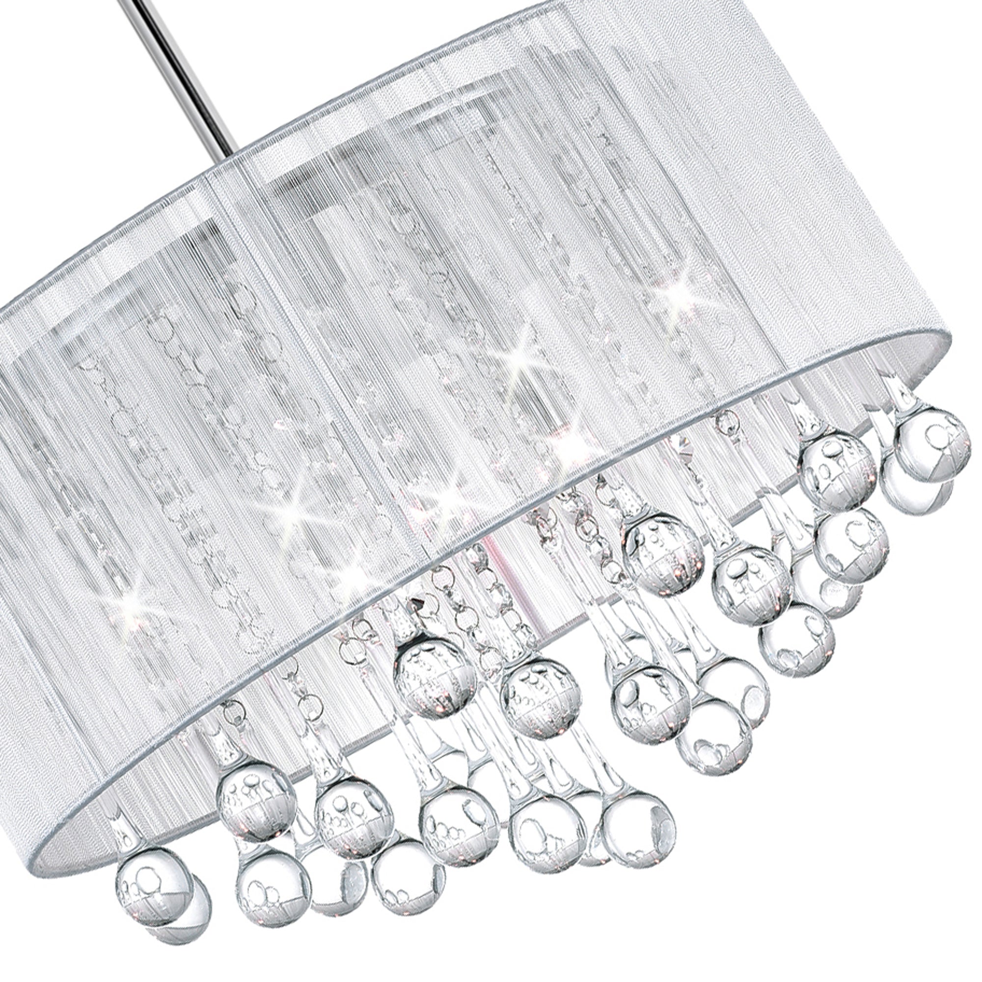 Water Drop 6 Light Chrome Chandelier With White Shade