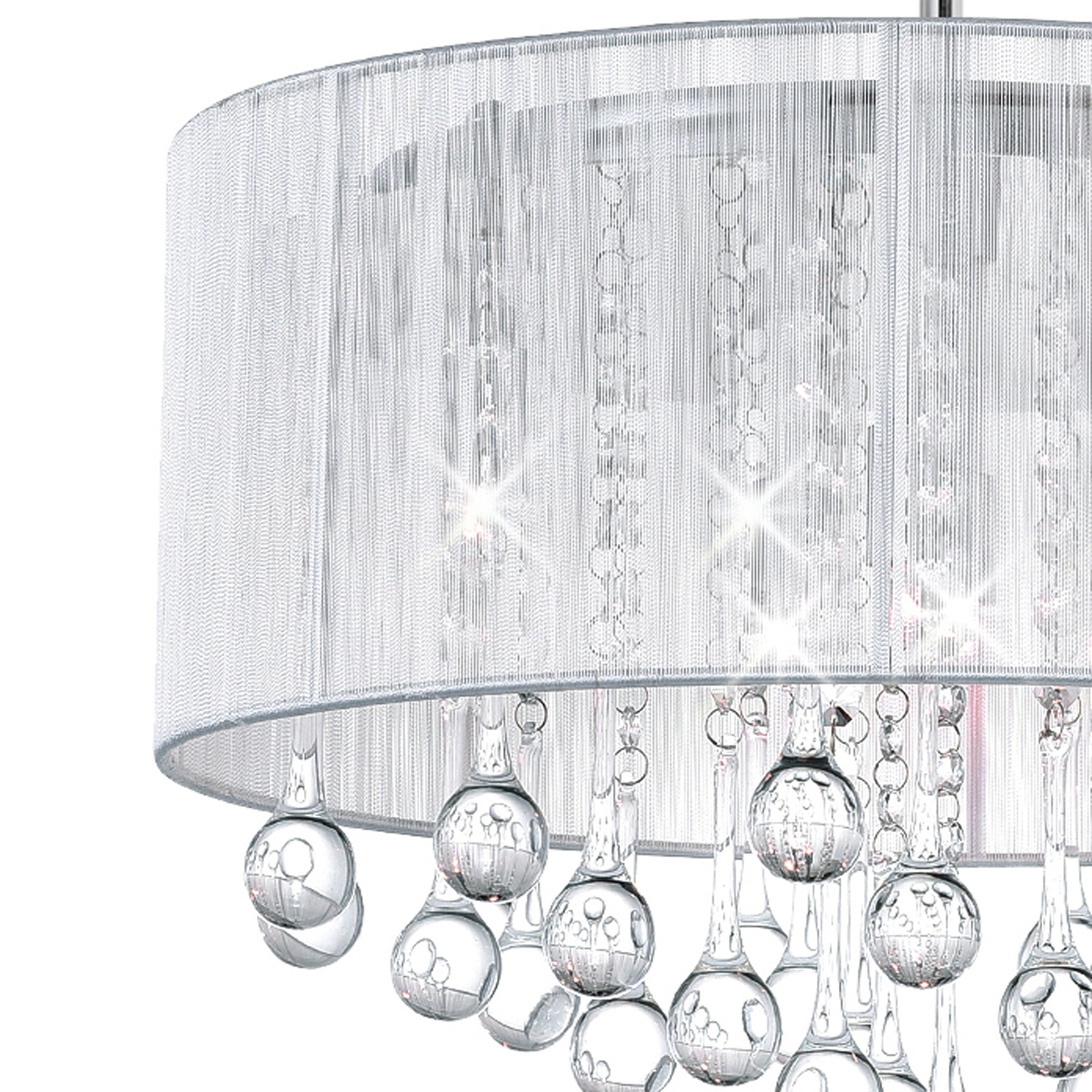 Water Drop 6 Light Chrome Chandelier With White Shade