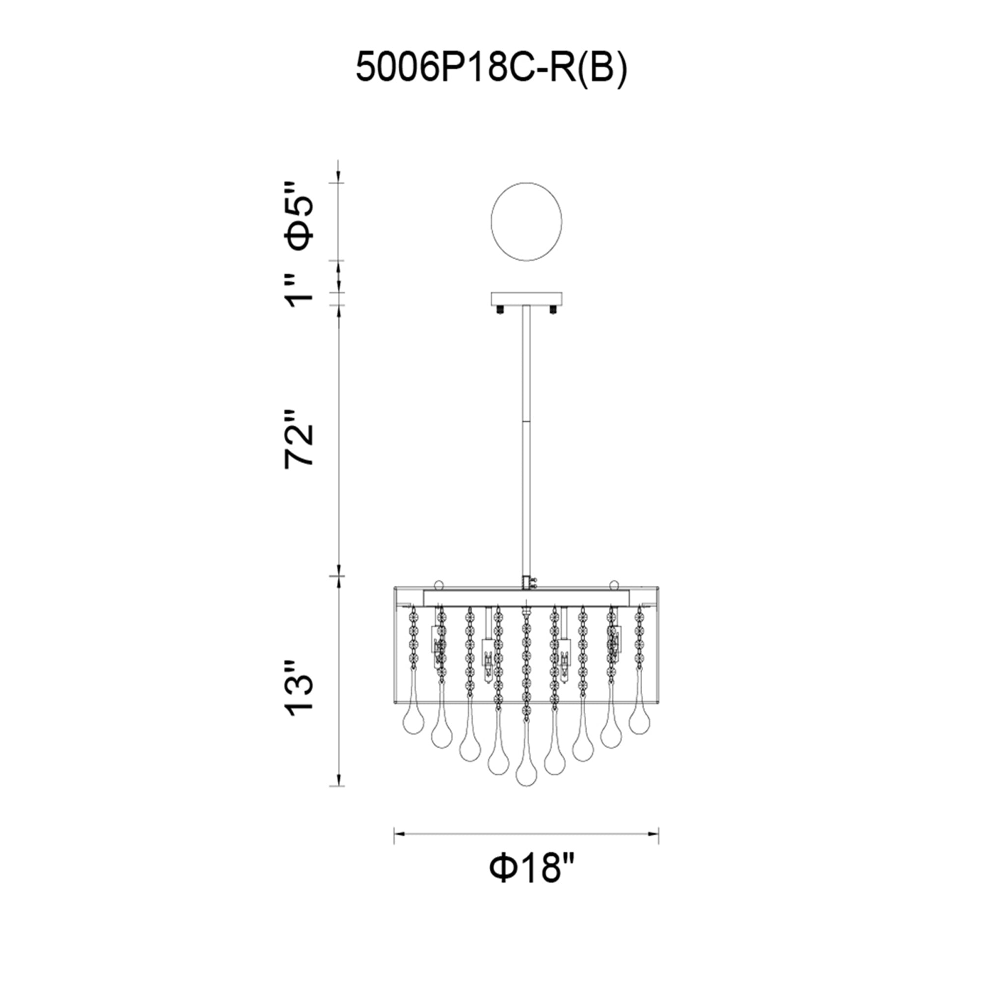 Water Drop 6 Light Chrome Chandelier With White Shade