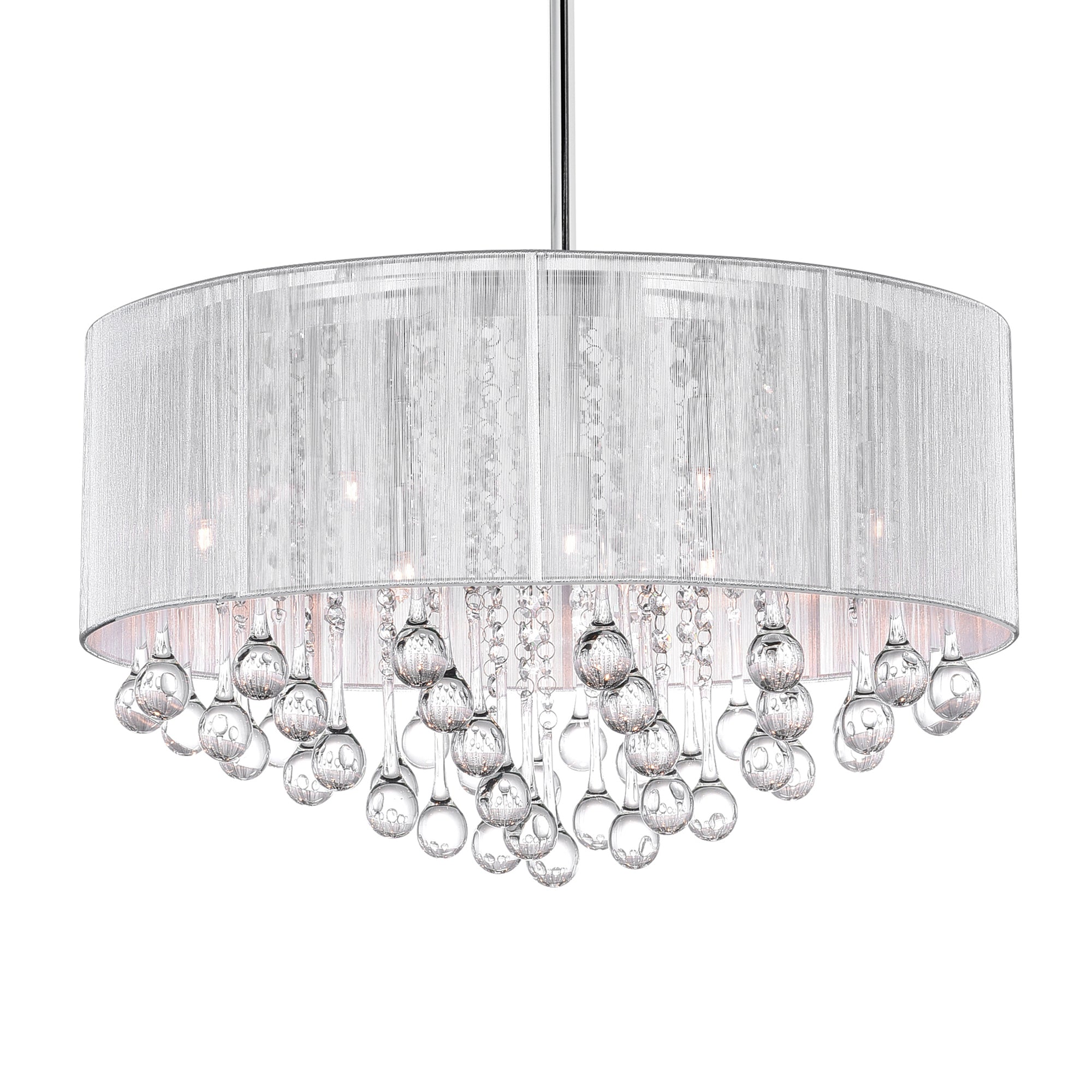 Water Drop 9 Light Chrome Chandelier With White Shade