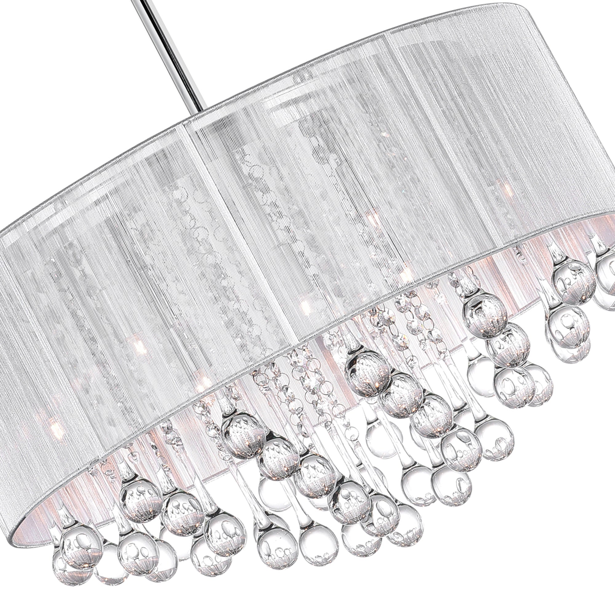Water Drop 9 Light Chrome Chandelier With White Shade