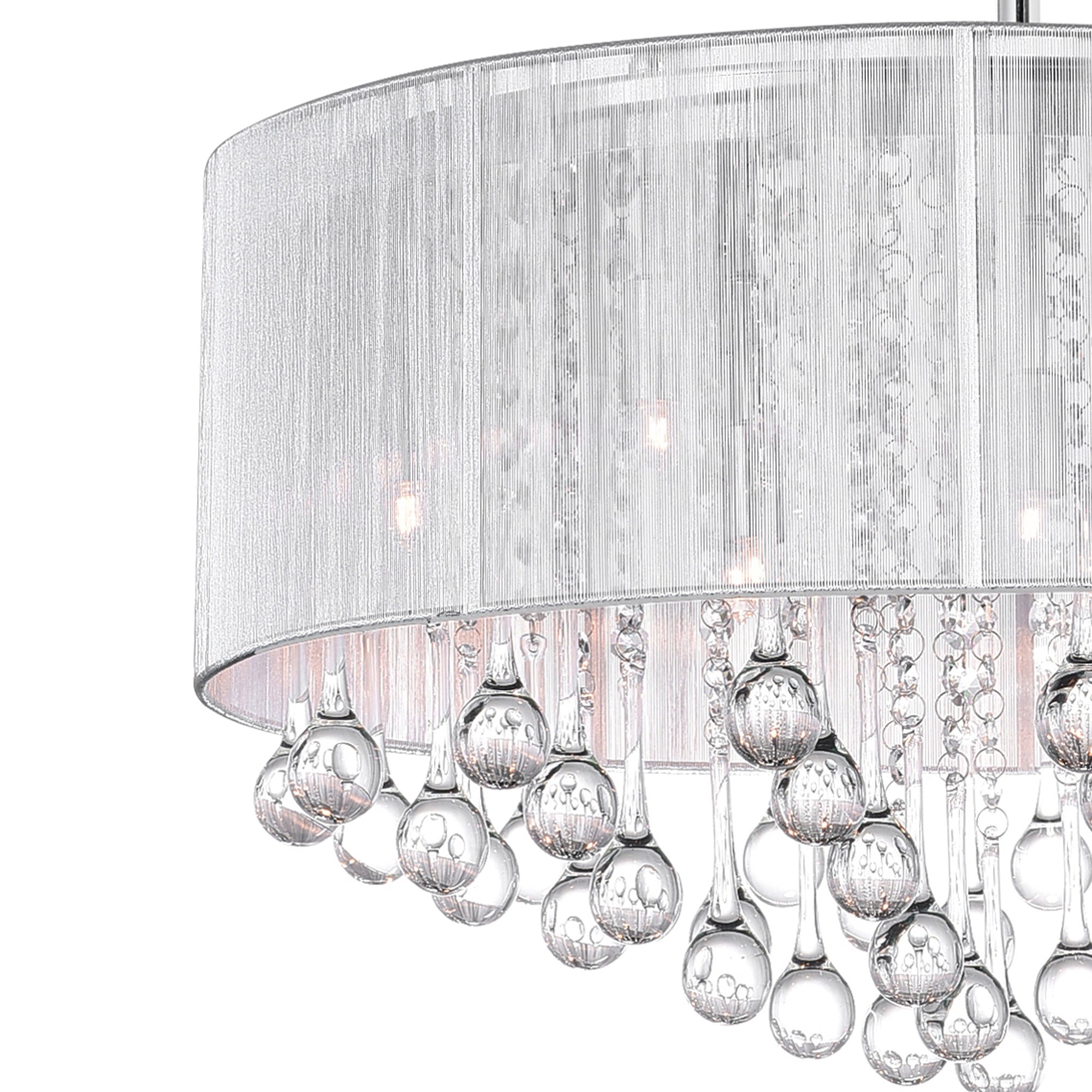 Water Drop 9 Light Chrome Chandelier With White Shade