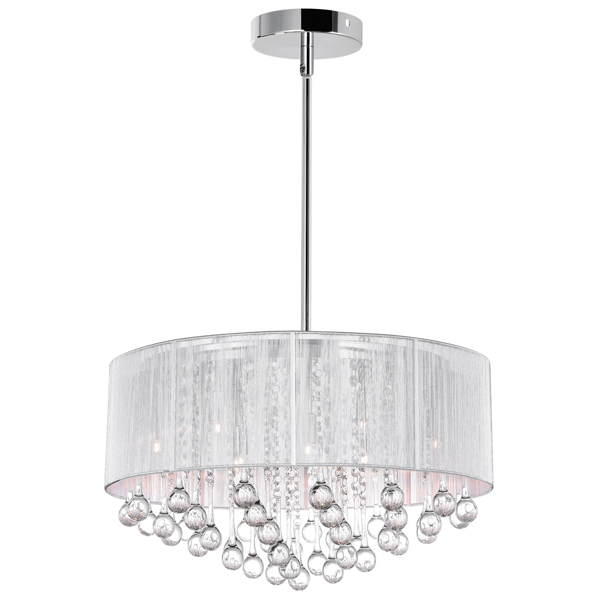 Water Drop 9 Light Chrome Chandelier With White Shade