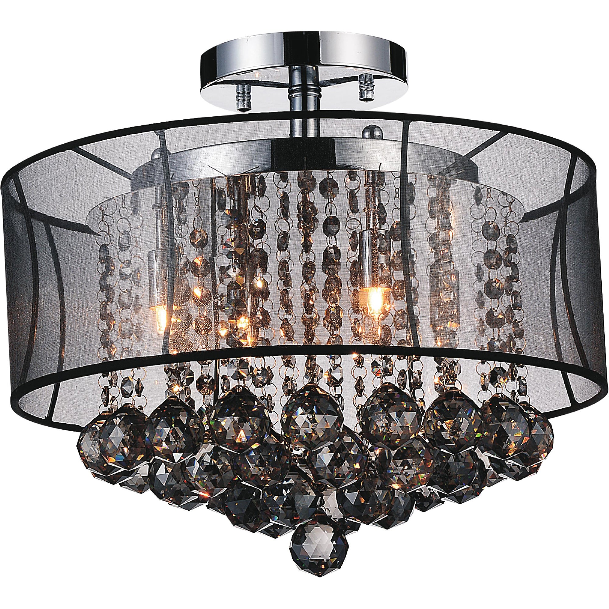 Radiant 6 Light 16in Chrome Drum Shade Flush Mount with Black Shade