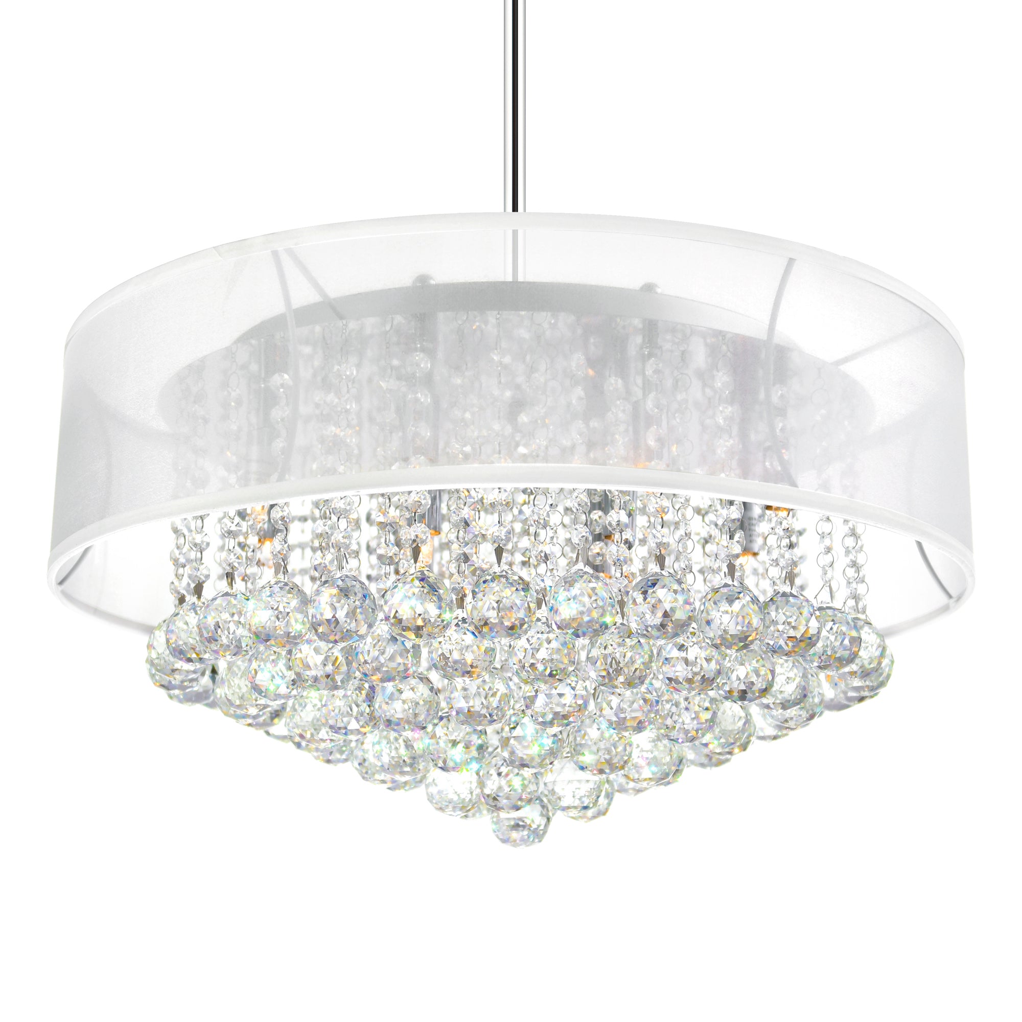 Radiant 12 Light 24in Chrome Drum Shade Chandelier with White Shade