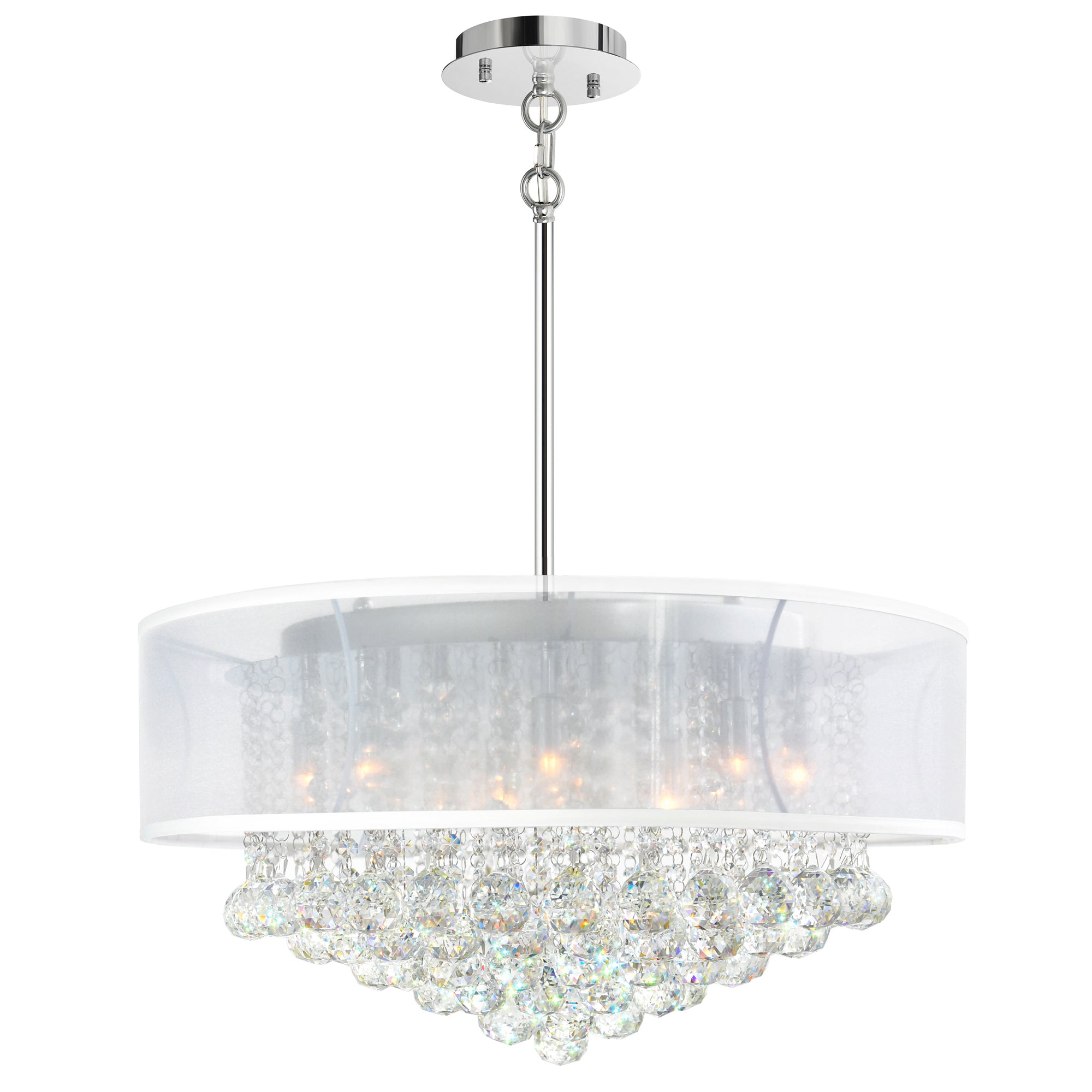 Radiant 12 Light 24in Chrome Drum Shade Chandelier with White Shade