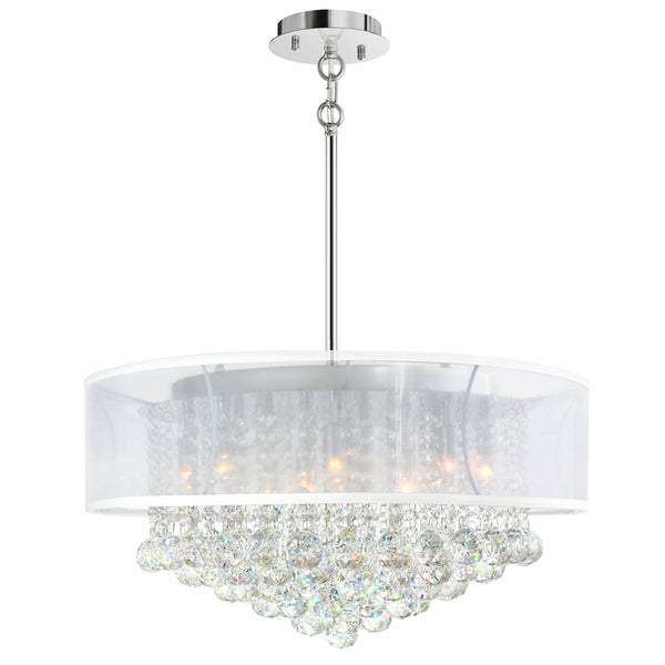 Radiant 12 Light 24in Chrome Drum Shade Chandelier with White Shade