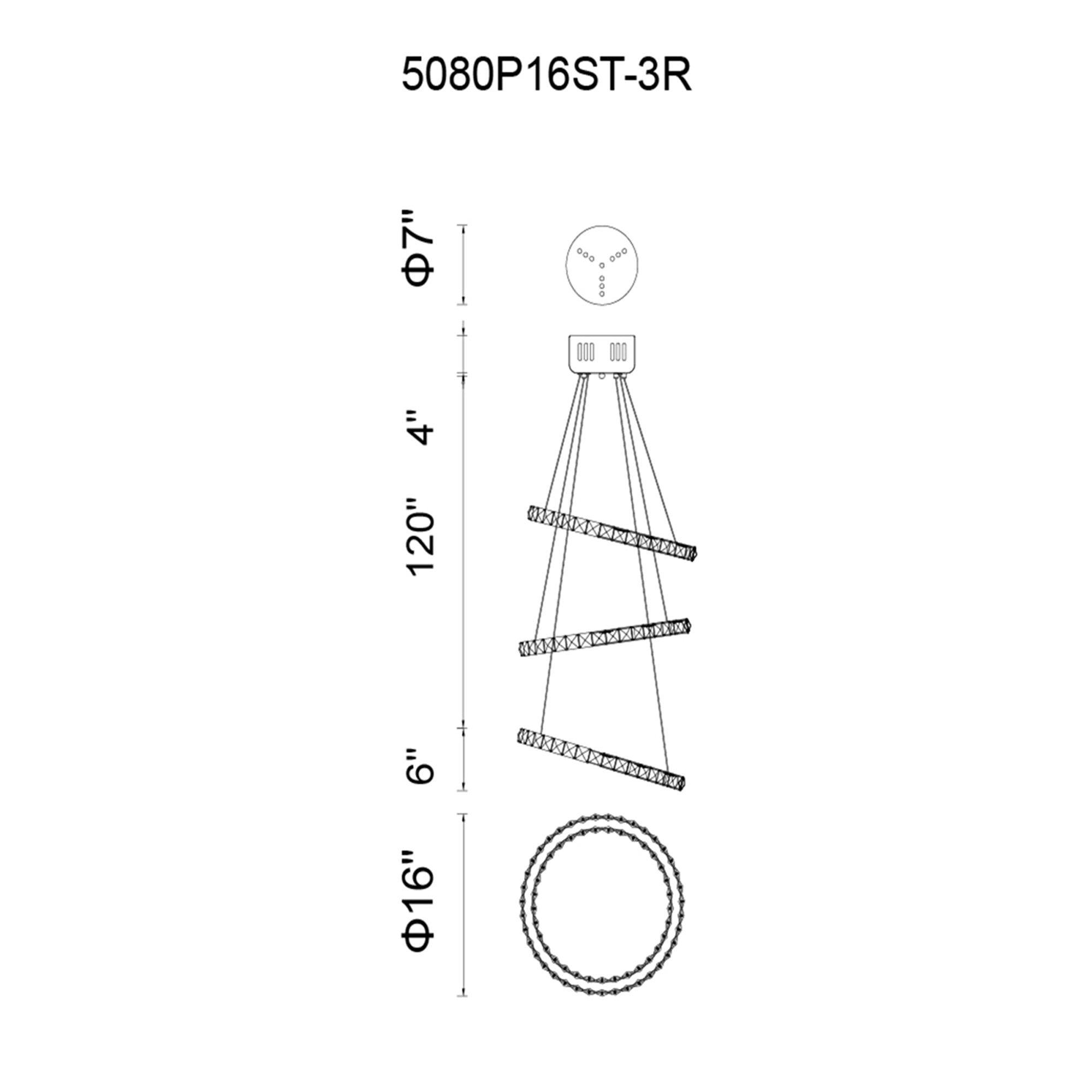 Ring Integrated LED 3-Ring 16in Chrome Chandelier