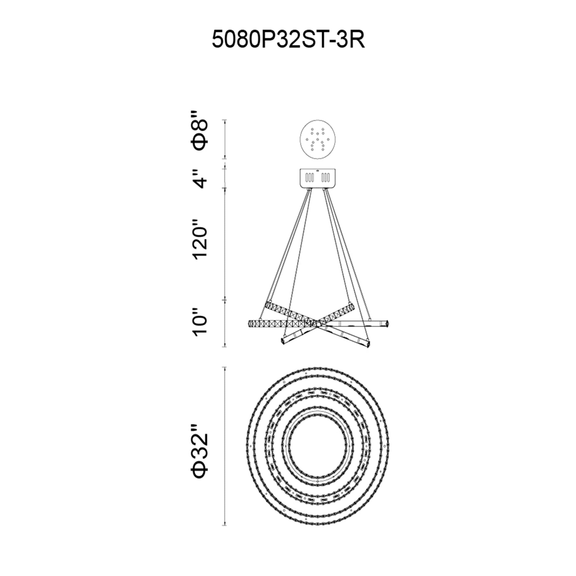Ring Integrated LED 3-Ring 32in Chrome Chandelier