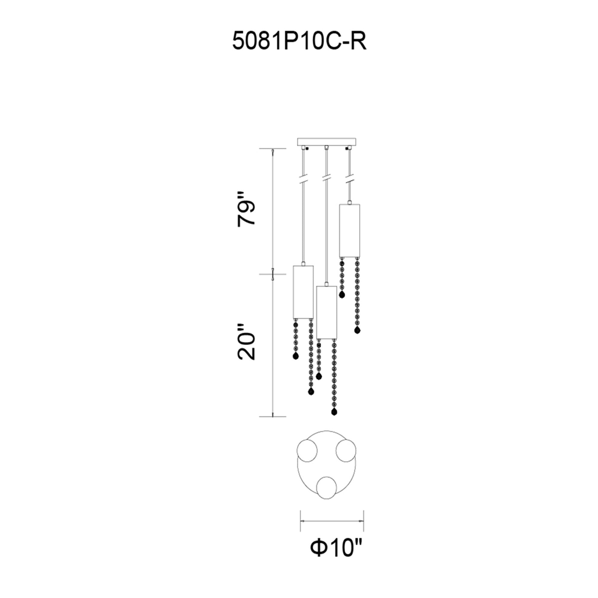 Extended 3 Light 10in Chrome Down Mini Pendant