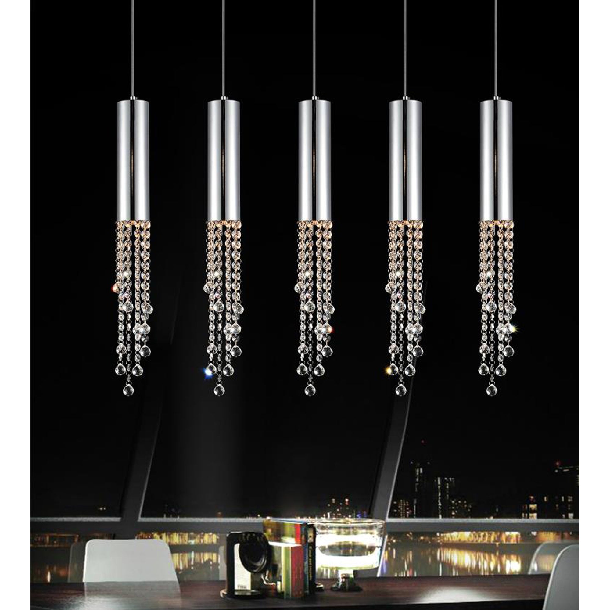 Extended 5 Light 40in Chrome Multi Light Pendant
