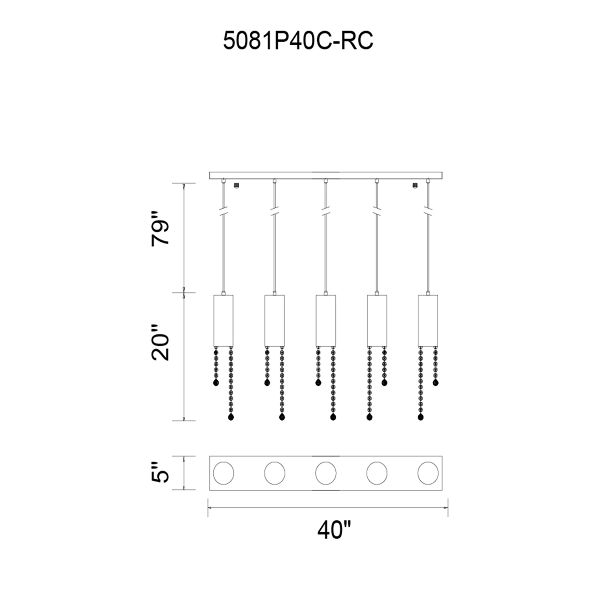 Extended 5 Light 40in Chrome Multi Light Pendant