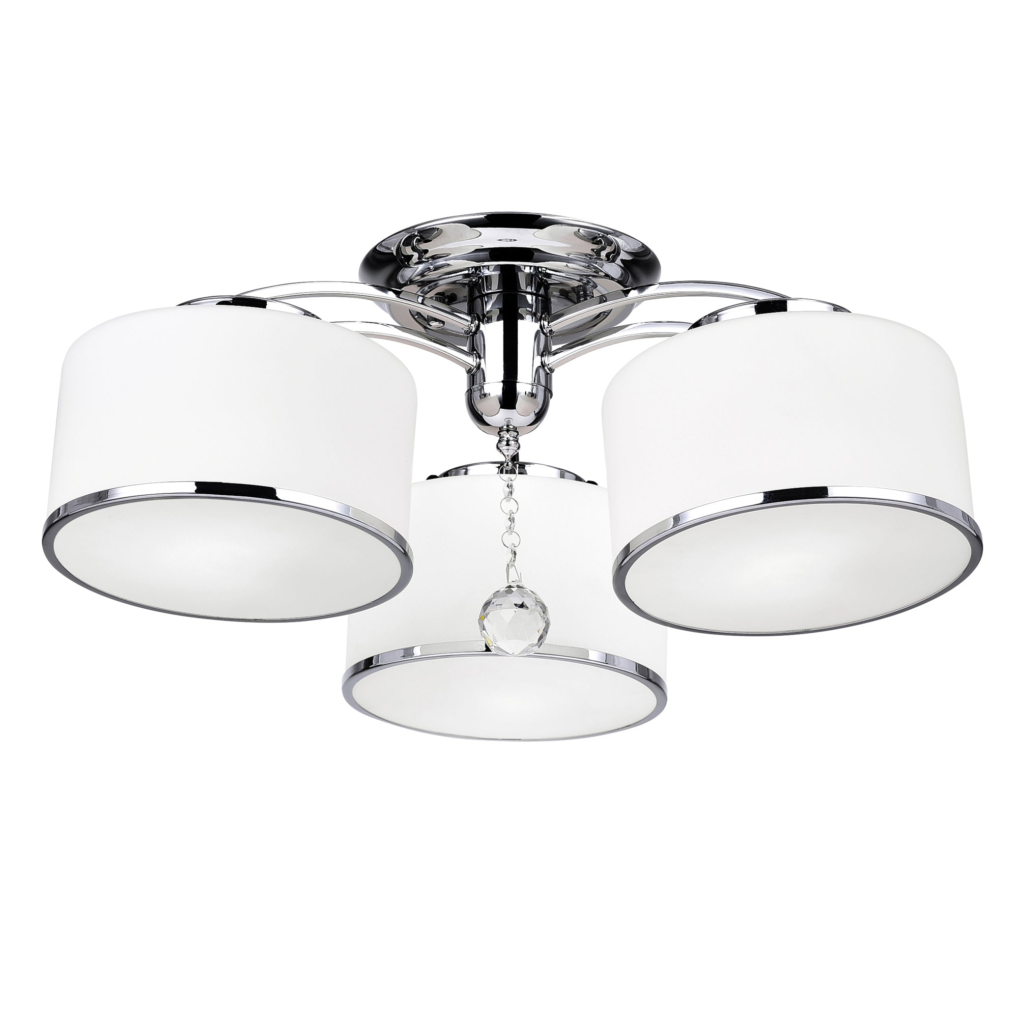 Frosted 3 Light 24in Chrome Drum Shade Flush Mount