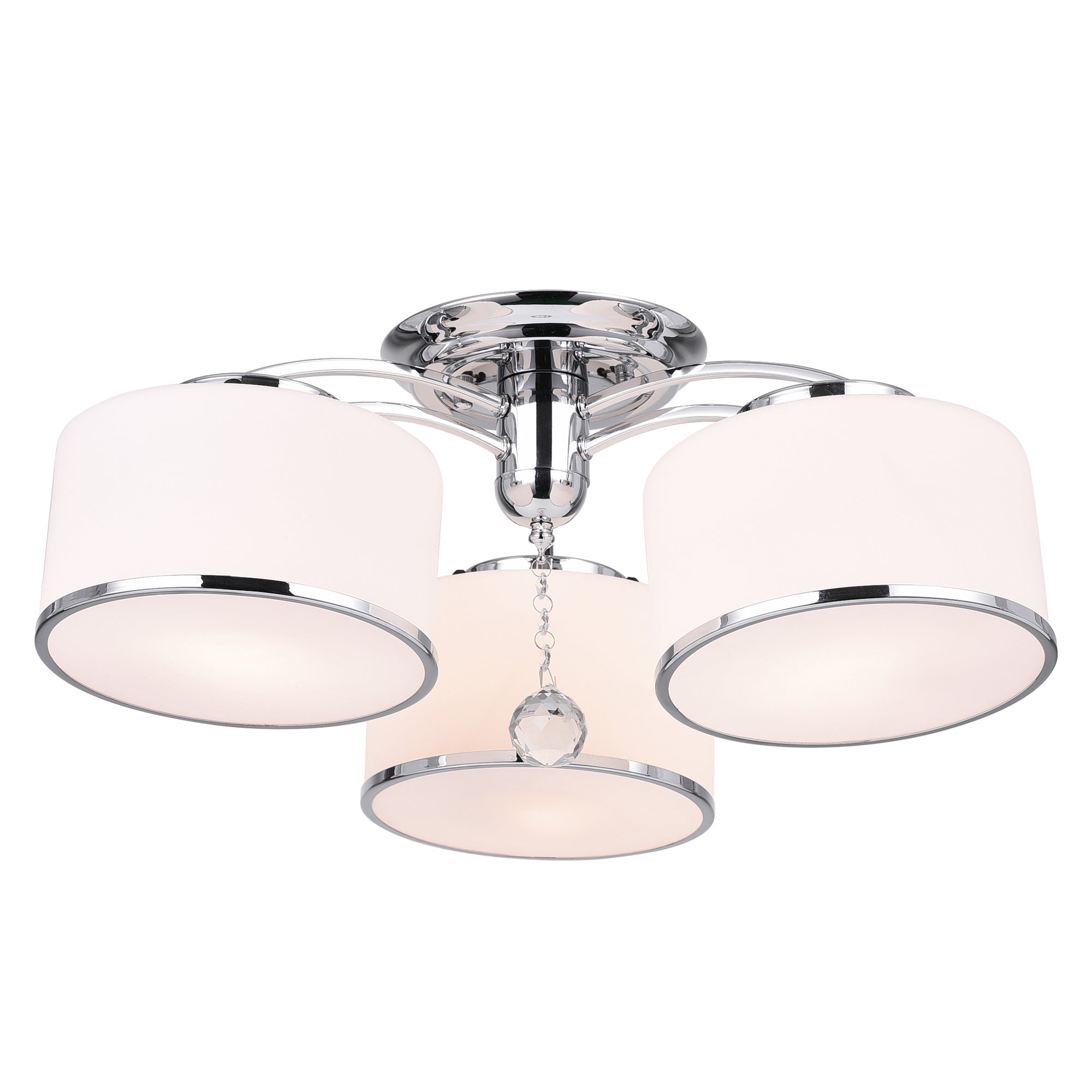 Frosted 3 Light 24in Chrome Drum Shade Flush Mount