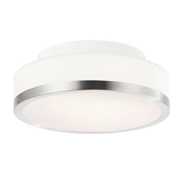 Frosted 1 Light 8in Satin Nickel Drum Shade Flush Mount