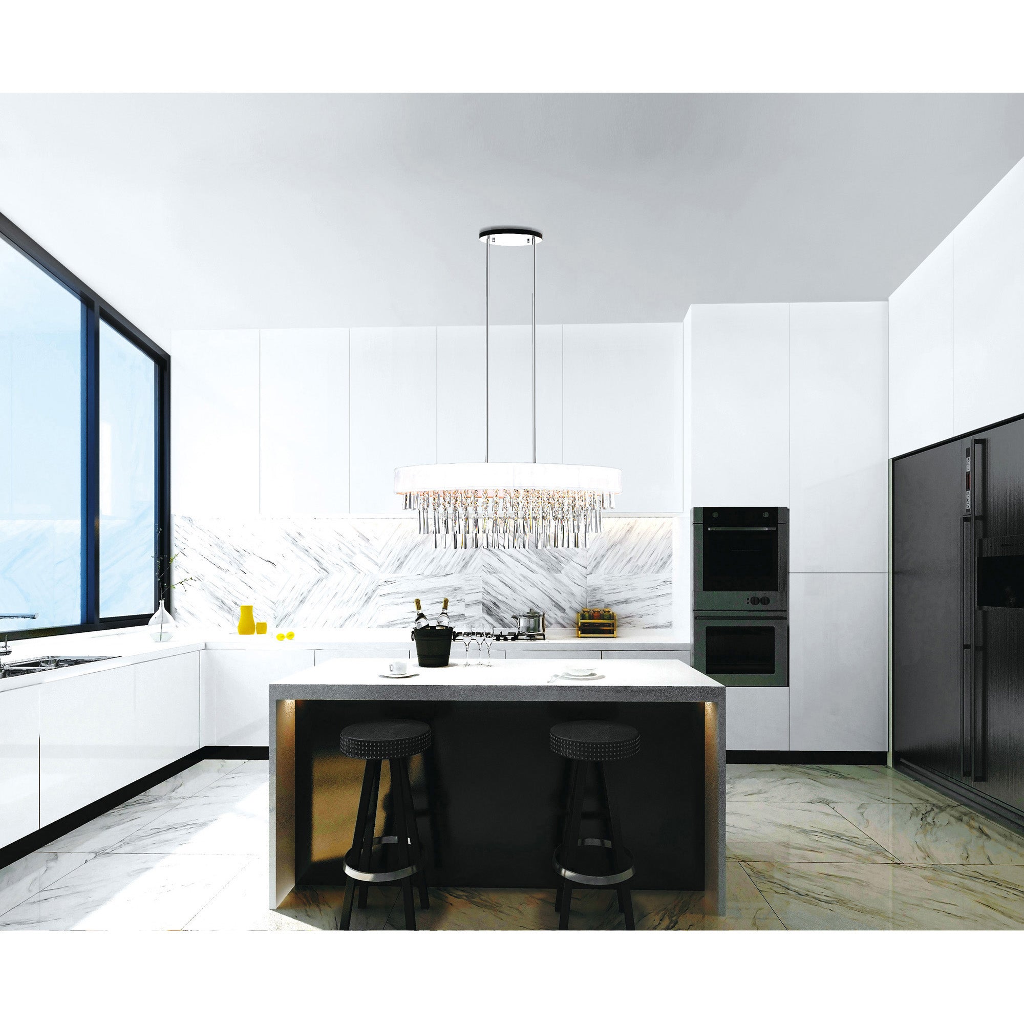 Franca 8 Light 38in Chrome Chandelier with Off White Shade