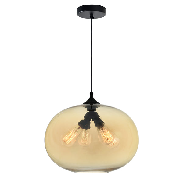 Glass 4 Light 16in Amber Down Pendant