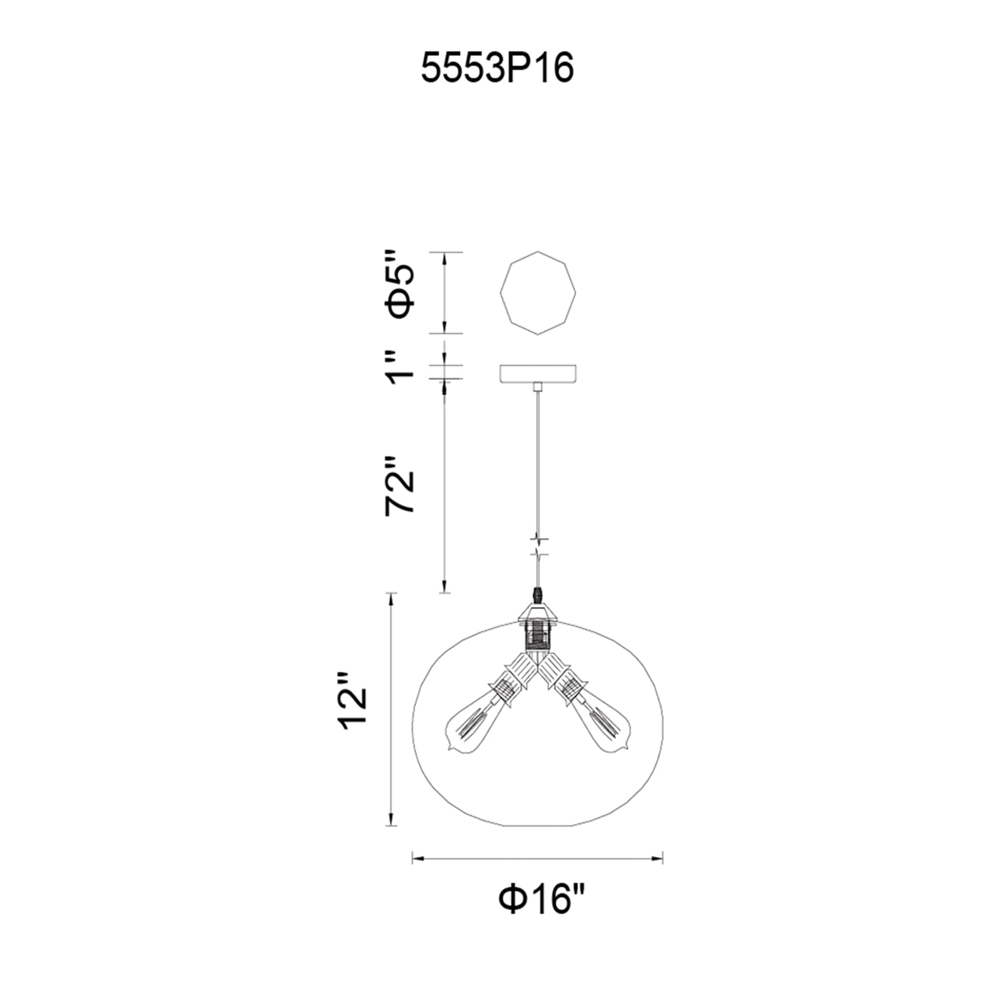Glass 4 Light 16in Blue Down Pendant