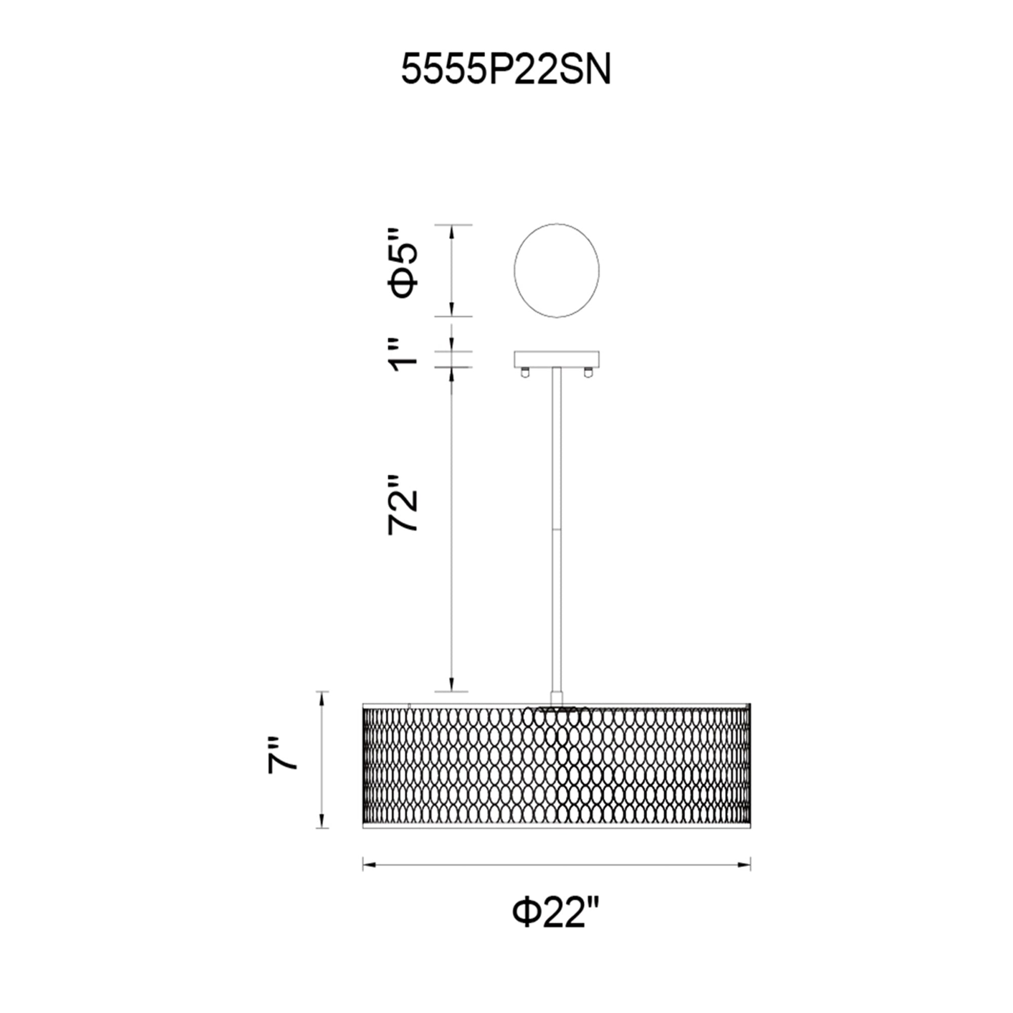 Mikayla 5 Light 22in Satin Nickel Drum Shade Chandelier