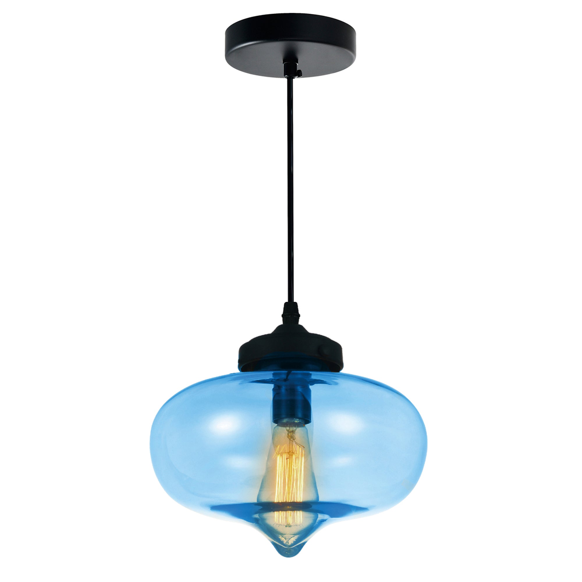 Glass 1 Light Down Mini Pendant With Blue Finish