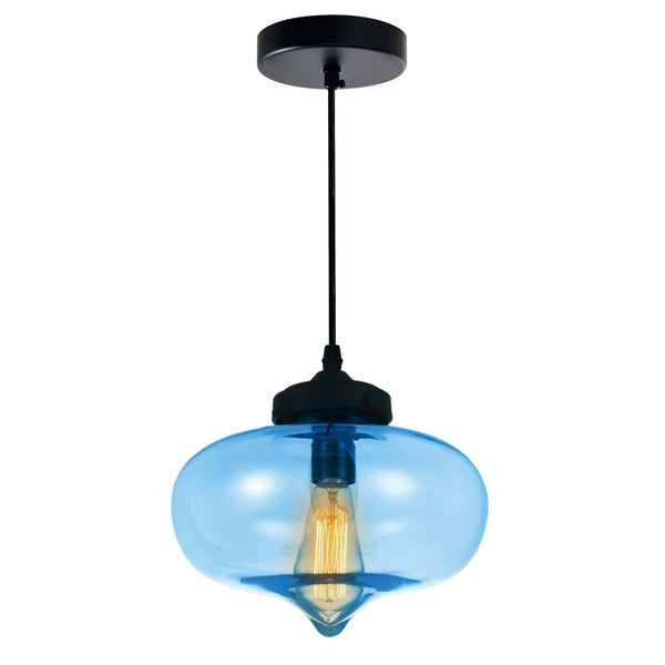 Glass 1 Light Down Mini Pendant With Blue Finish