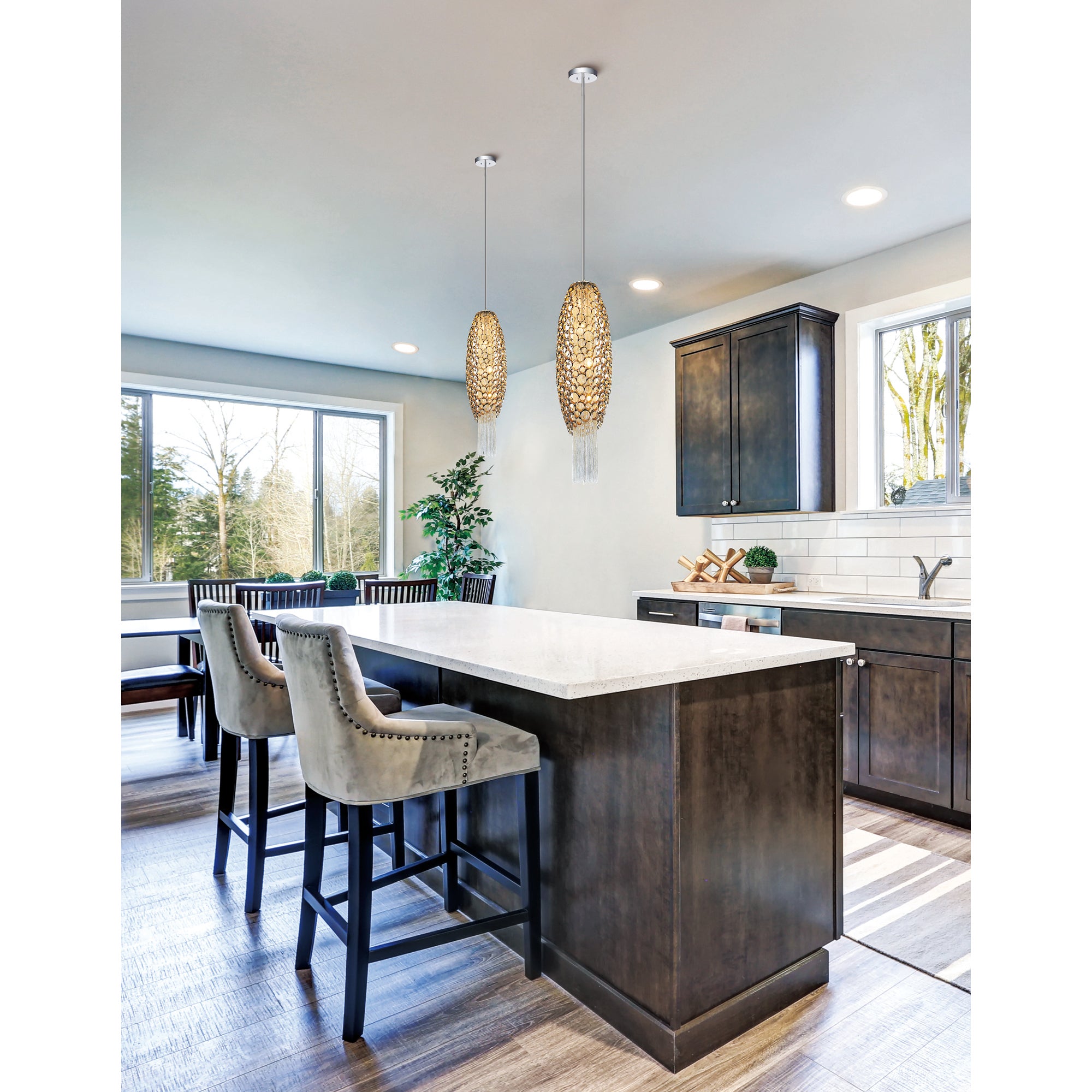 Victoria 2 Light Drum Shade Mini Pendant With Chrome Finish