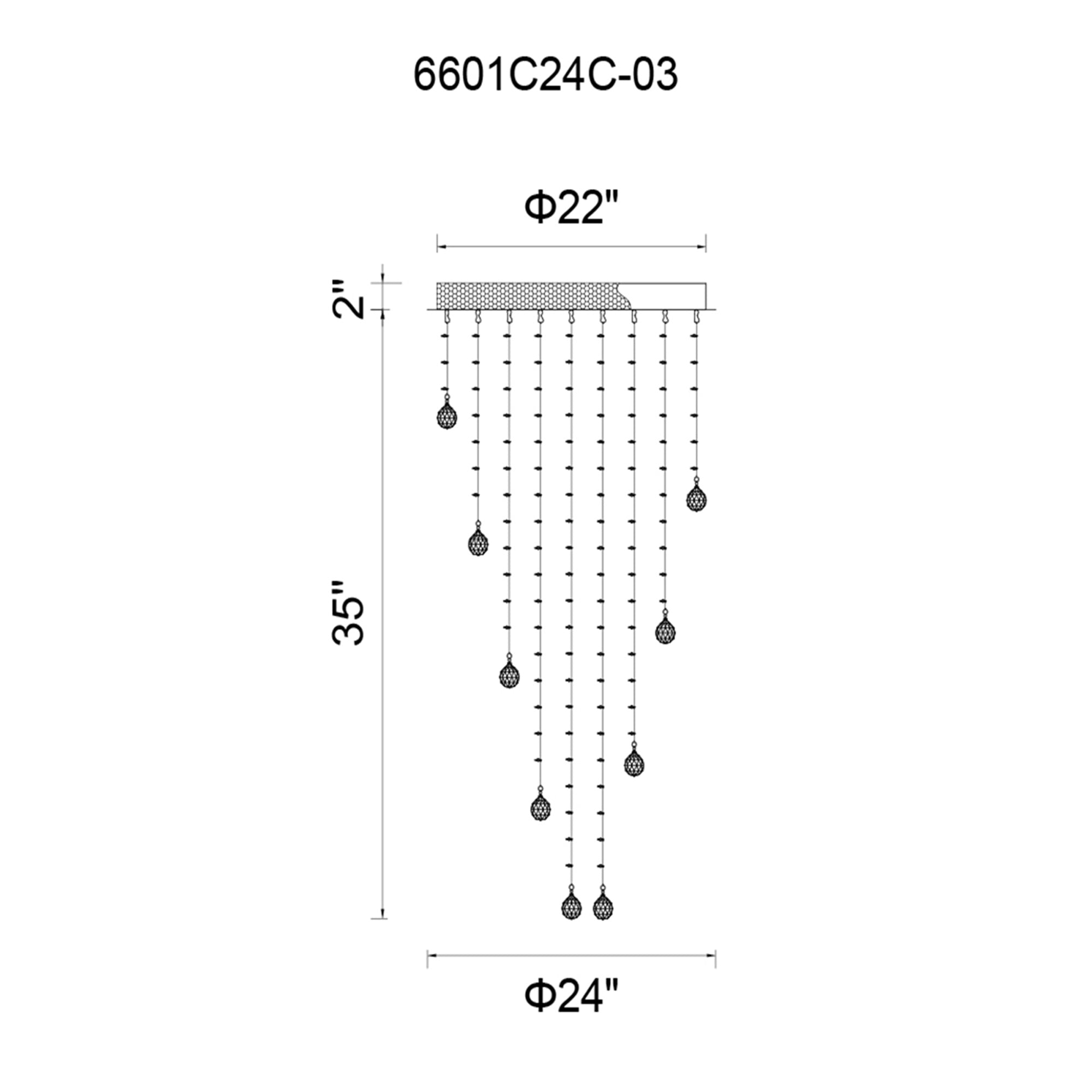 Rain Drop 9 Light 24in Chrome Flush Mount