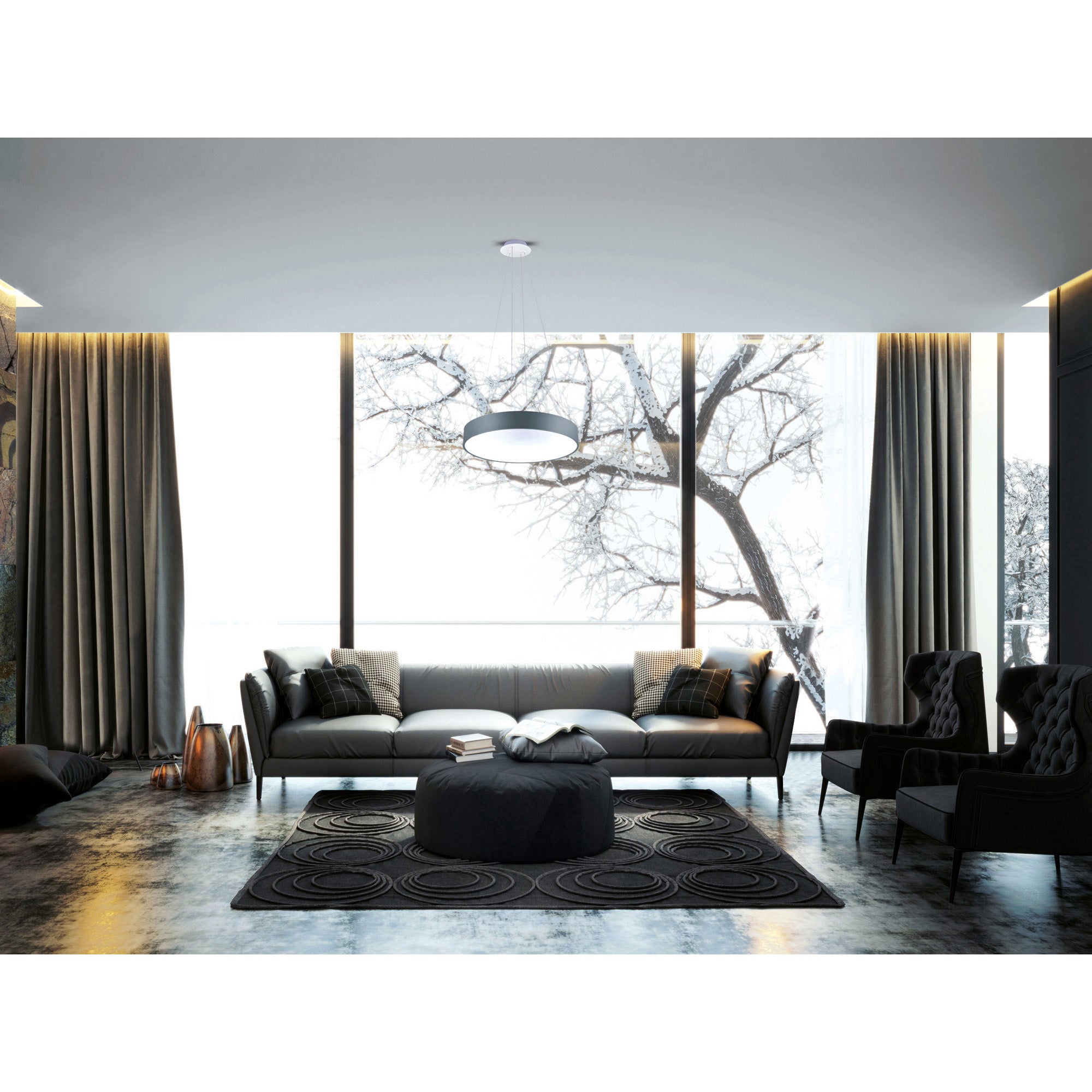 Arenal LED Drum Shade Pendant With Gray & White Finish